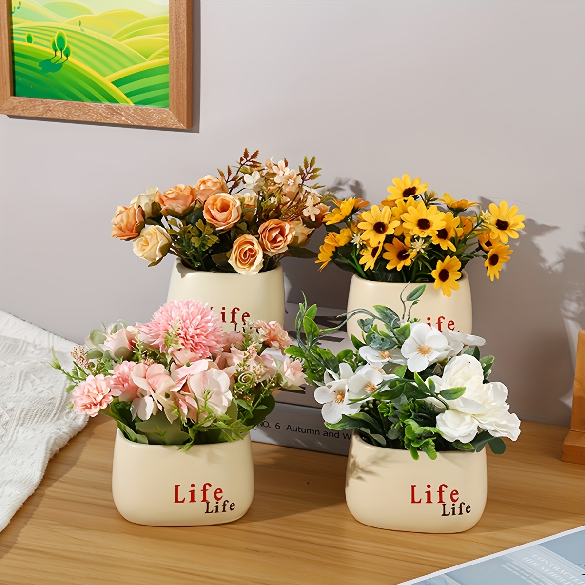 1pc Beautiful Life Letter Small Flower Pot Home Green Plant Potted Plant  Decoration Ornament Flower Pot Indoor Modern Decorative Plastic Pots For  Plan