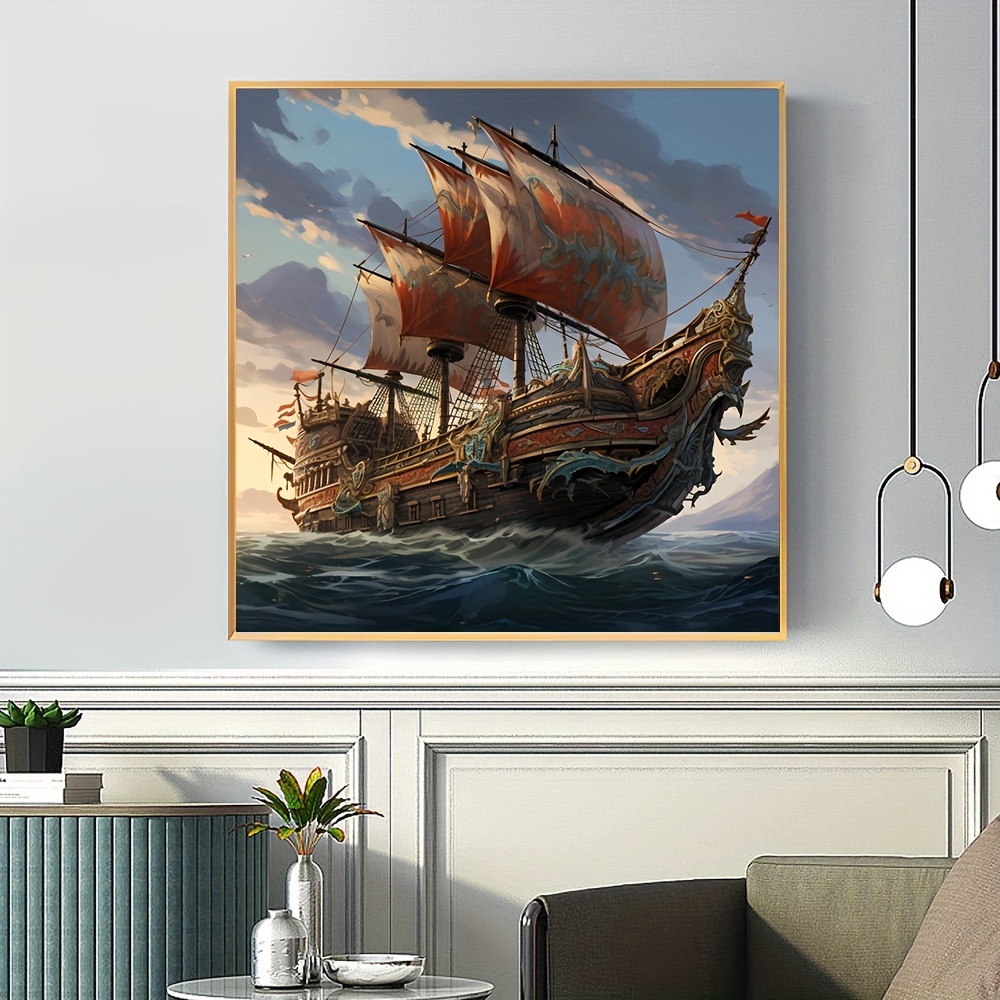 1pc Large Size 40x40cm/15.7x15.7 Inch Frameless DIY 5D Diamond Sailing Ship, All Artificial Diamond Painting, Diamond Art Embroidery Kit, Handmade Home Decoration