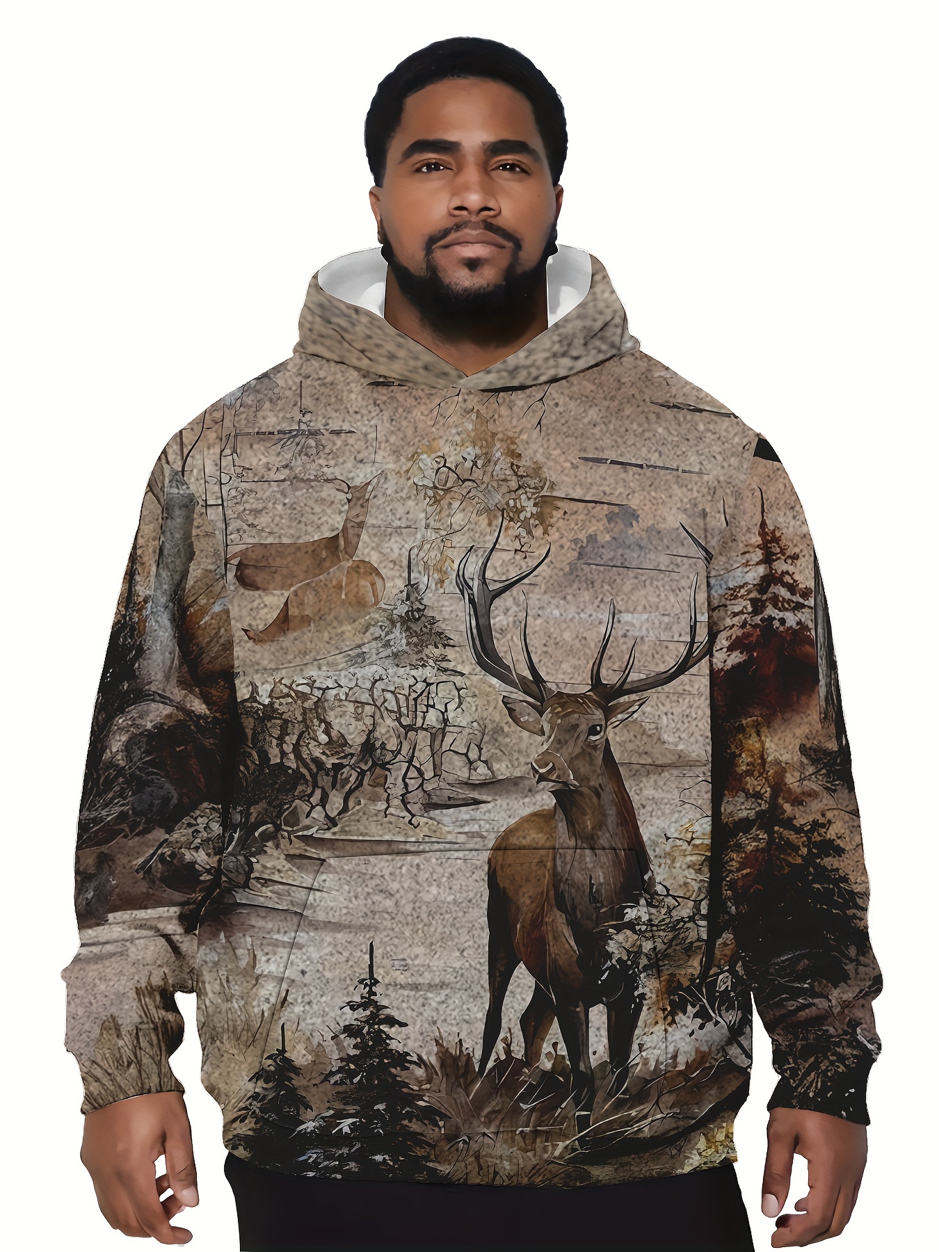 Deer Elk Print Hoodie Cool Hoodies Men Men's Casual Graphic - Temu