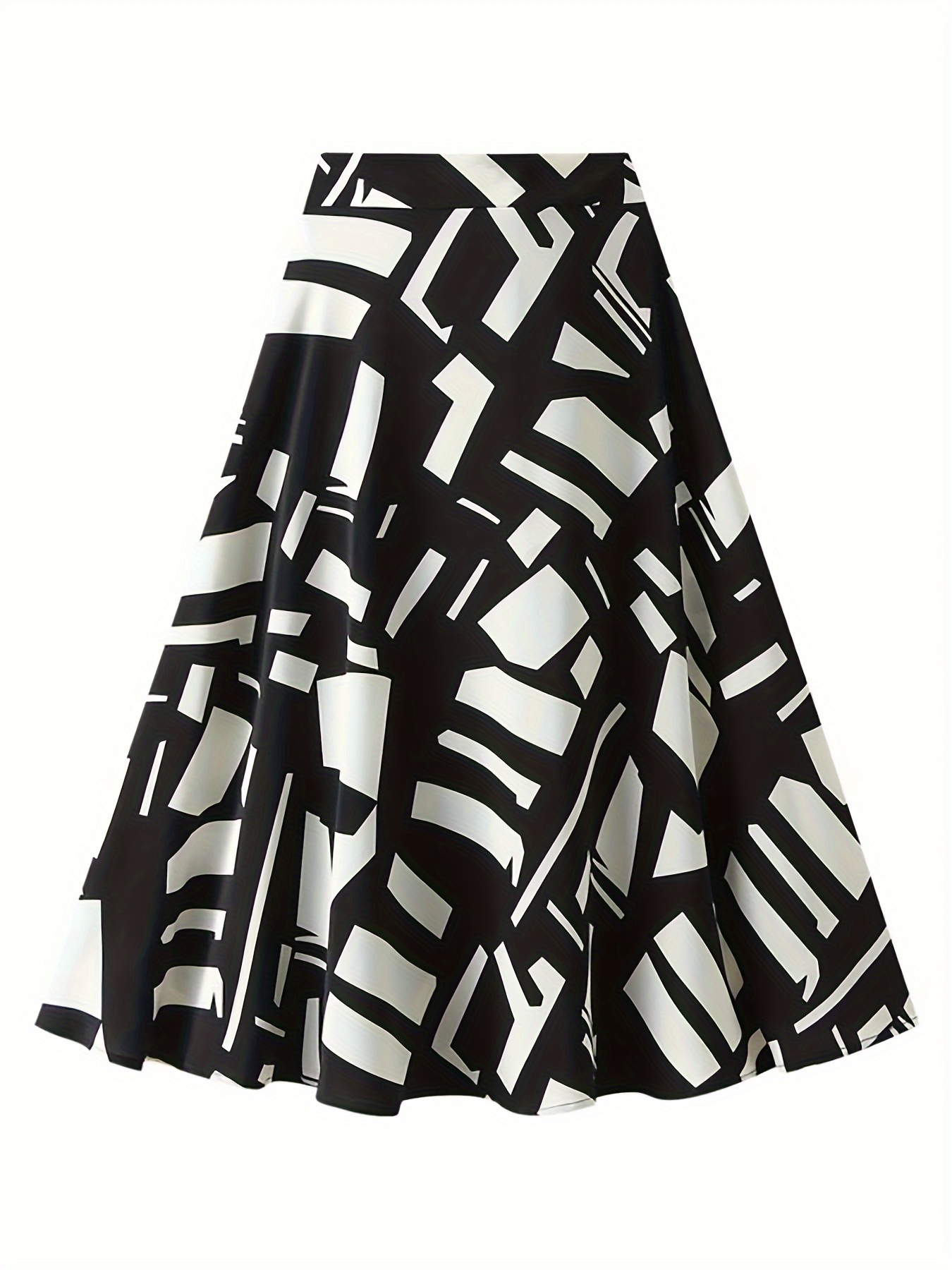 Plus Size Elegant Skirt, Women's Plus Geometric Print Elastic Waist A-line Skirt