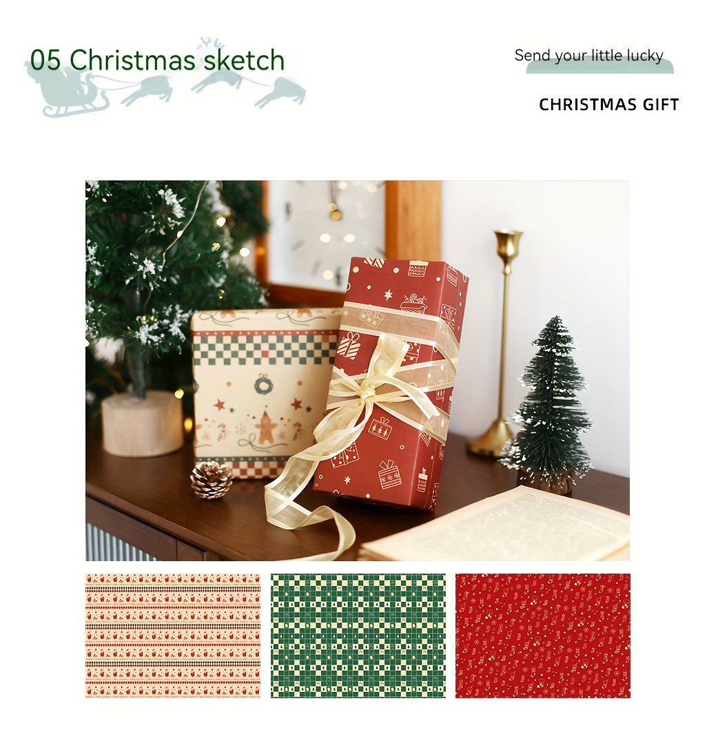 Christmas Wrapping Paper Folded Brown Kraft Paper With Red - Temu