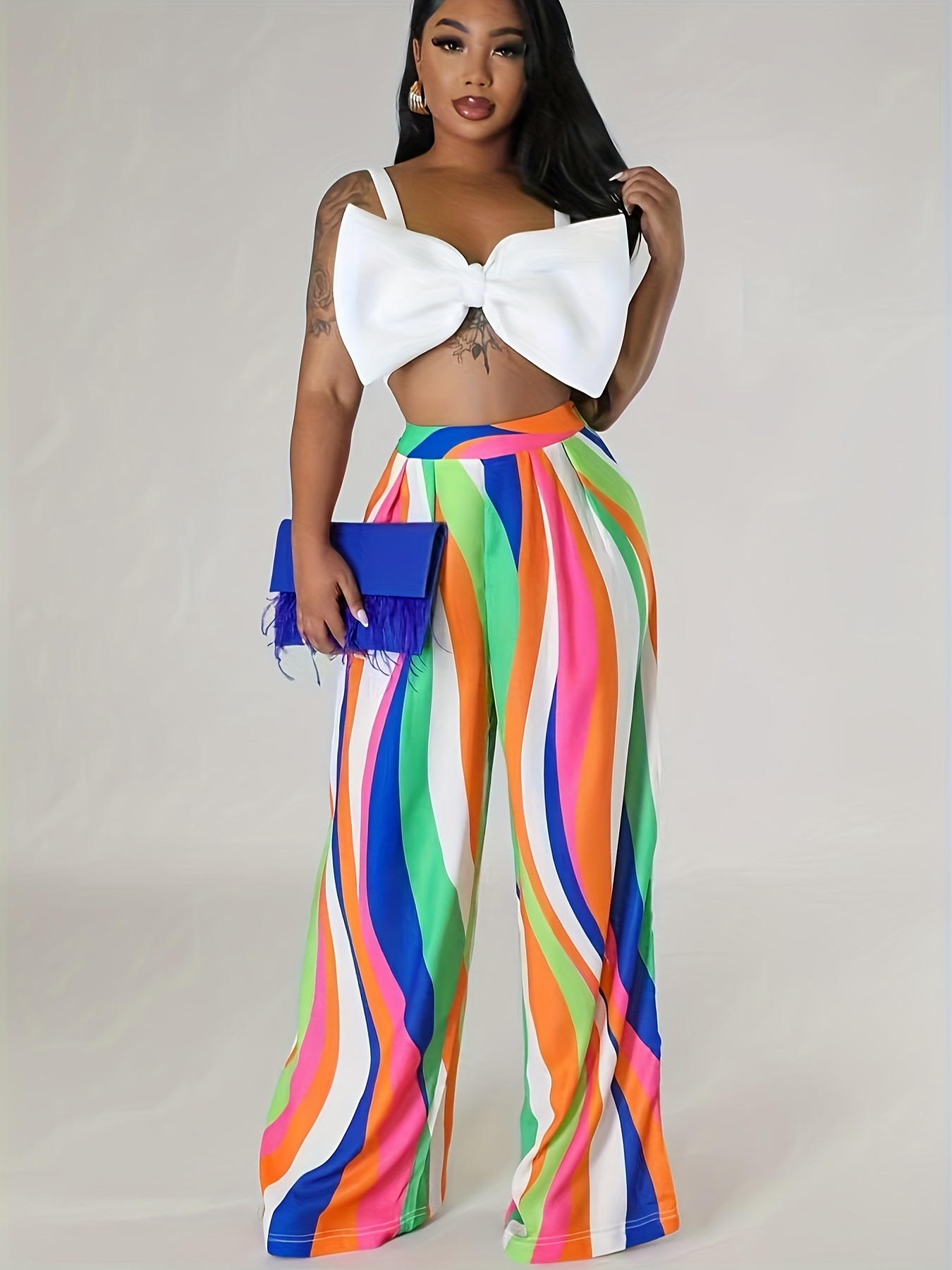 Colourful Pants Womens Rainbow Print Street Style Pattern Trousers Big Size  Night Club Wide Leg Pants Gift Style S : : Clothing, Shoes &  Accessories