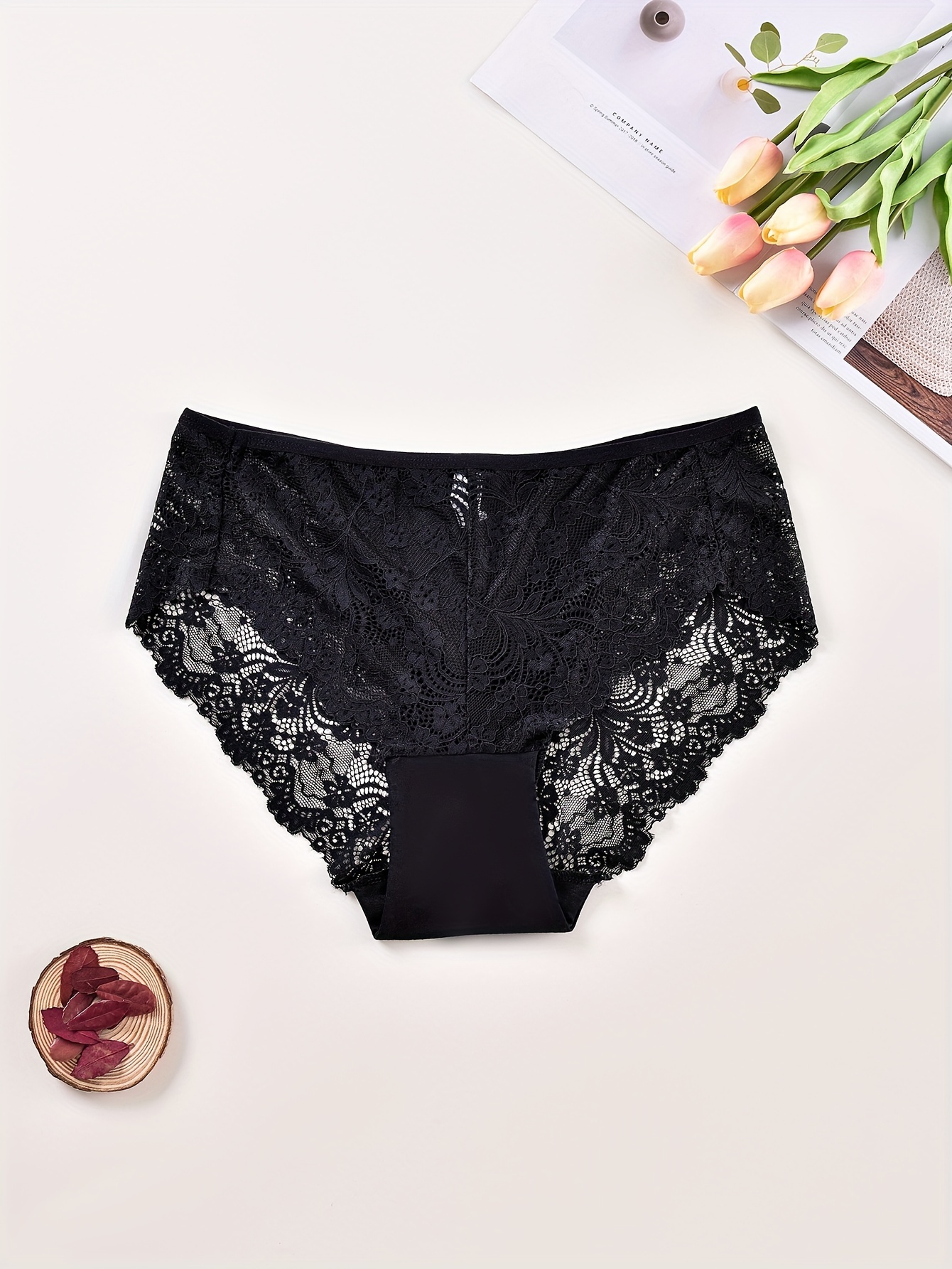 Black Lace Trim Comfort Full Brief Knickers 3 Pack, Lingerie