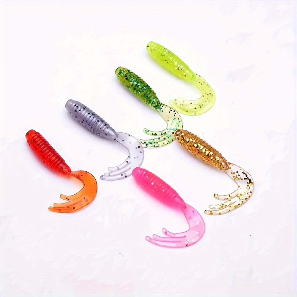 30pcs Colorful Rolled Tail Soft Wobbler Bait With Round Lead Hooks,  2.17in/5.5cm Artificial Silicone Floating Fishing Lures, Fishing Accessories