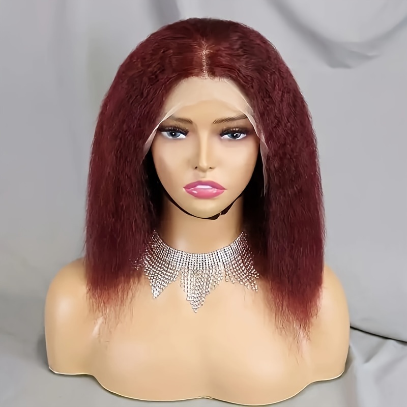 Kinky Straight Short Bob Lace Front Human Hair Wigs 180% - Temu