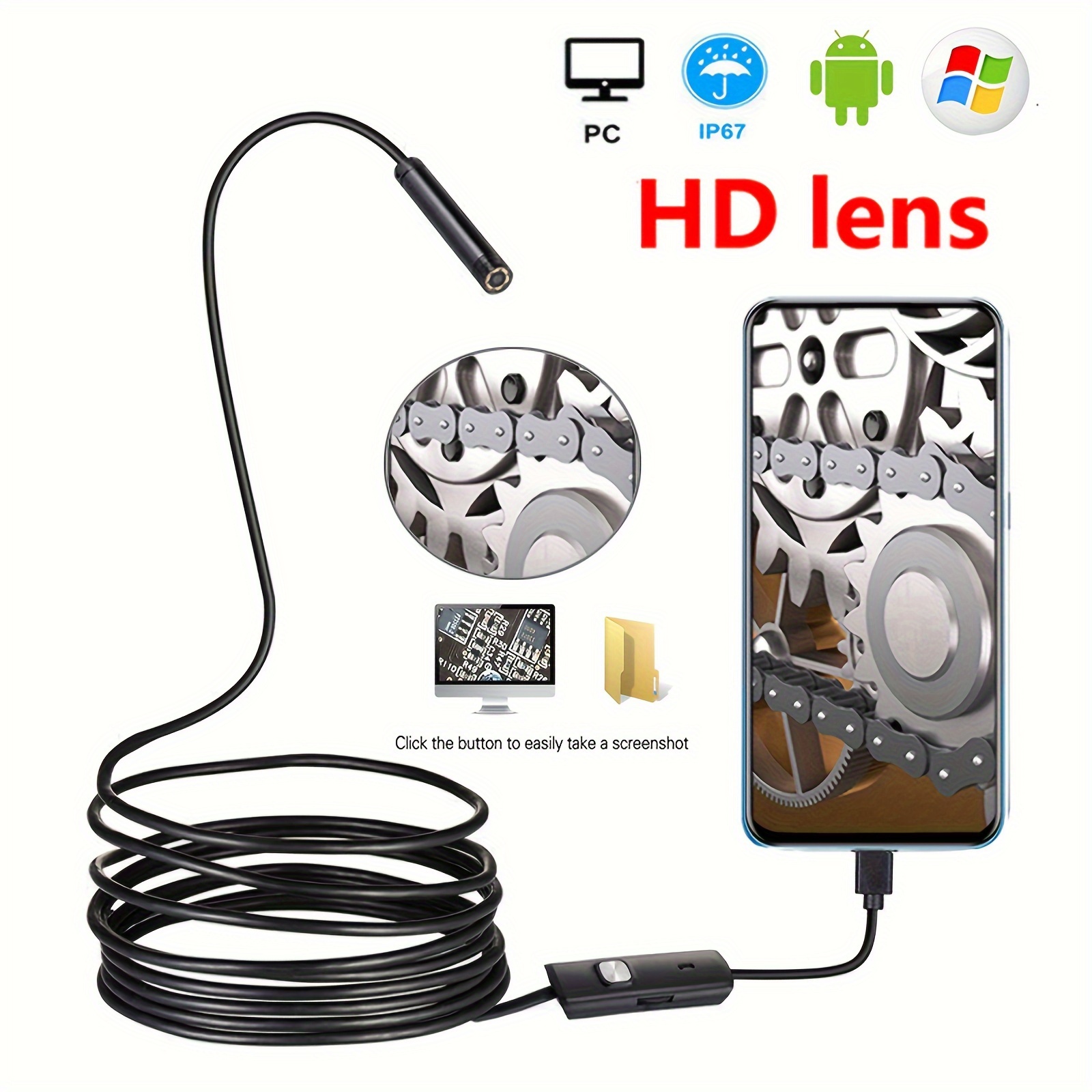 3 in 1 USB Endoscope for OTG Android Phone PC Borescope Inspection Snake  Camera