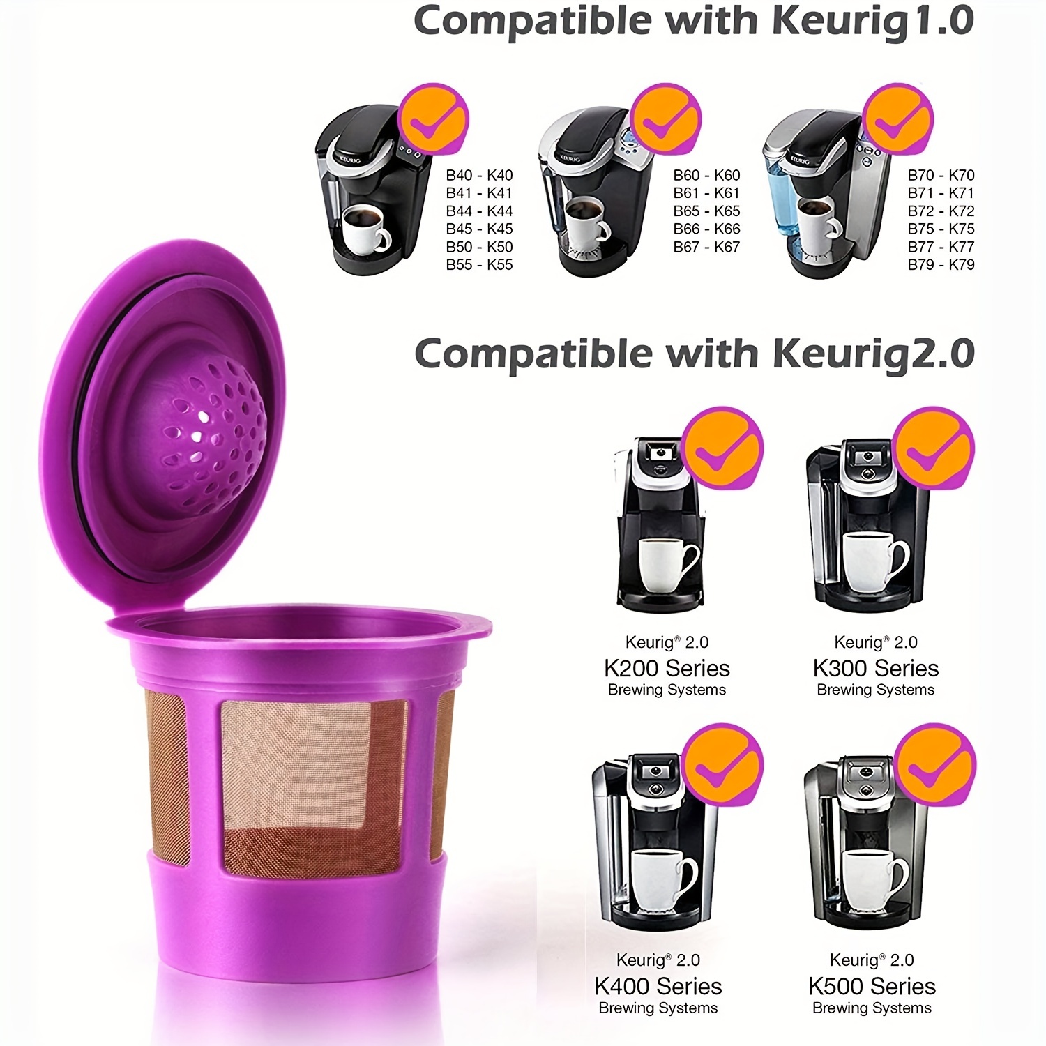 Reusable K Cups For Keurig Coffee Makers, Bpa Free Universal Fit Purple  Refillable Kcups Coffee Filters For 1.0 And 2.0 Keurig Brewers - Temu