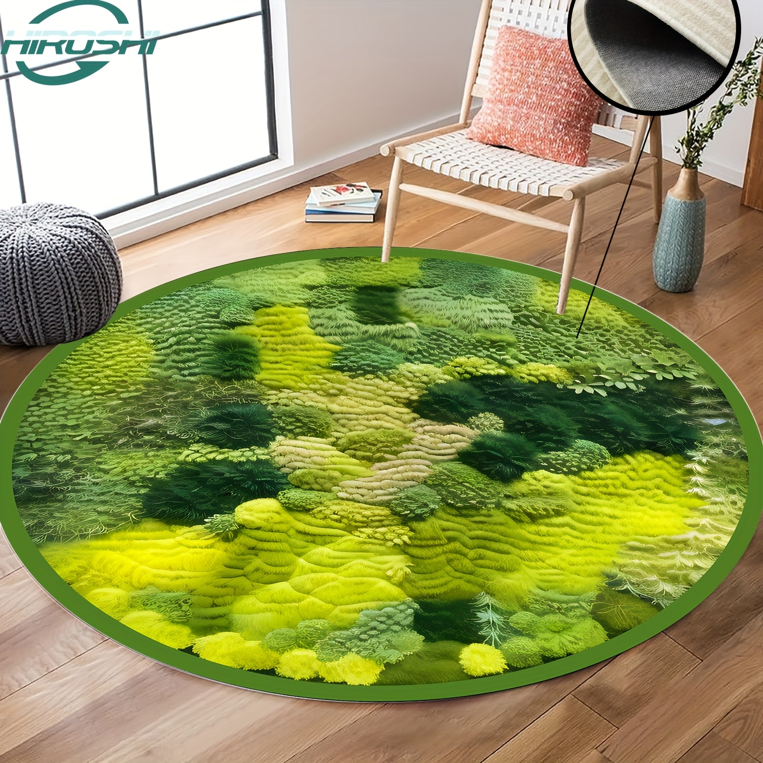 Floral Medallion Round Rug Artificial Moss Distressed Small - Temu