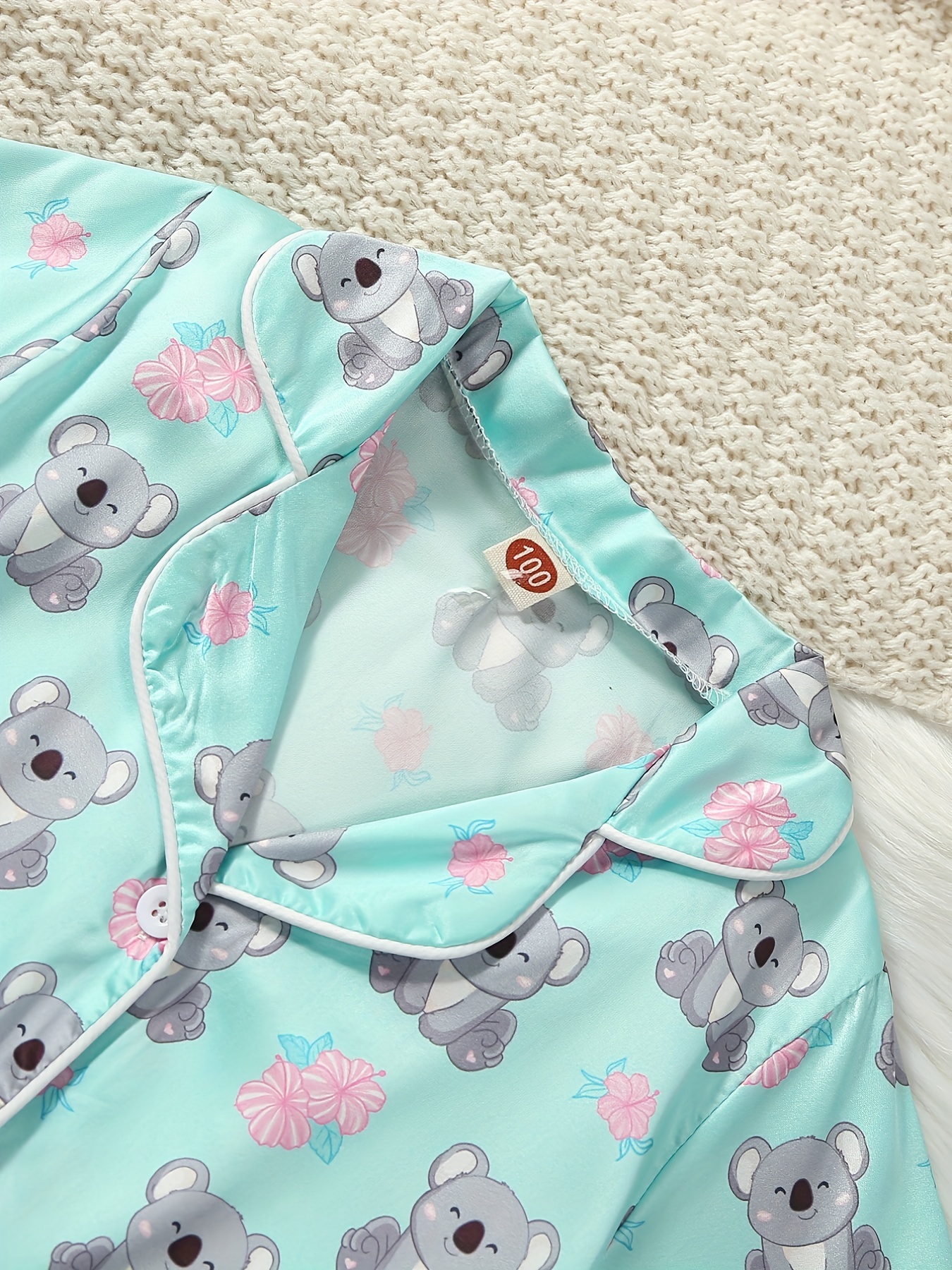 Girls Pajama Outfits Cute Koala Print Short Sleeve Top - Temu