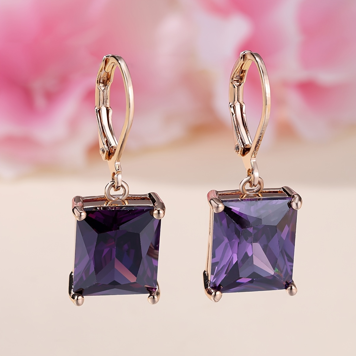 

Luxurious Charming Purple Square Zirconia Dangle Earring Exquisite Elegant Simple Unique Jewelry Party Birthday Gifts Engagement Wedding Earrings