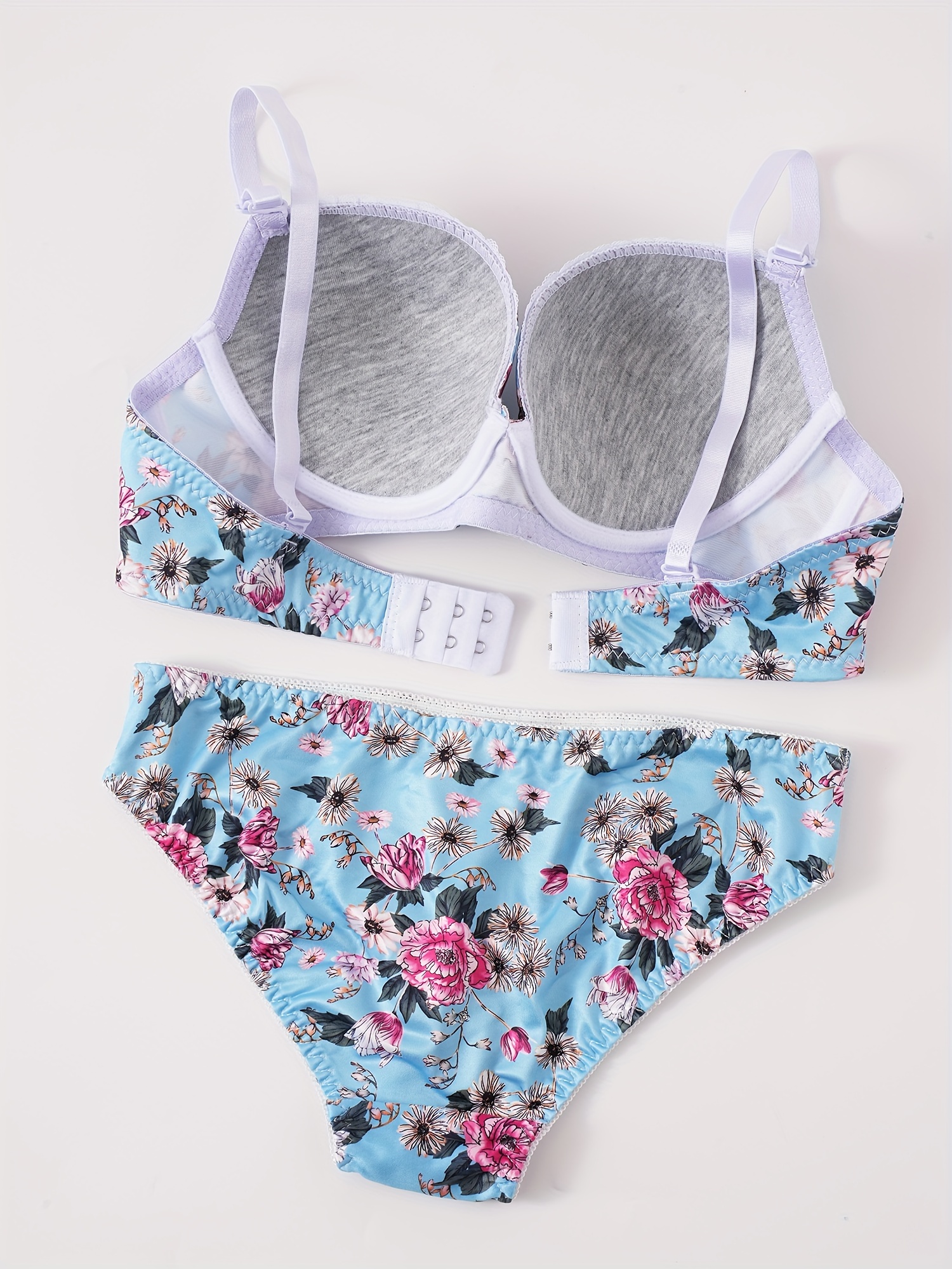 Floral Print Elegant Bra Panty Spaghetti Strap Bra Panties - Temu