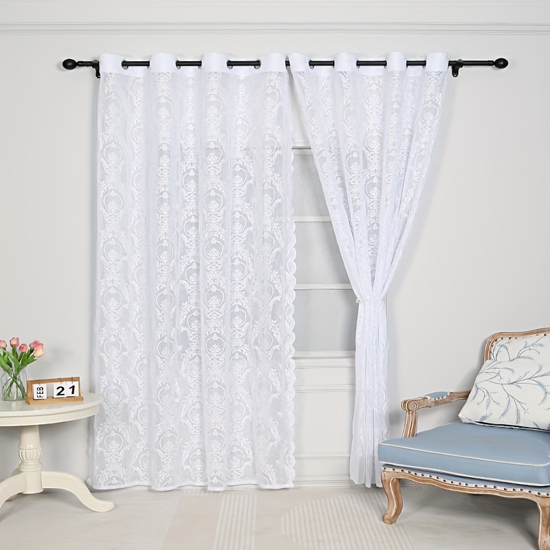 Cortinas de gasa de encaje con bordado floral, cortinas blancas, cortinas  decorativas, transpirables/de filtrado de luz, cortinas de salón y
