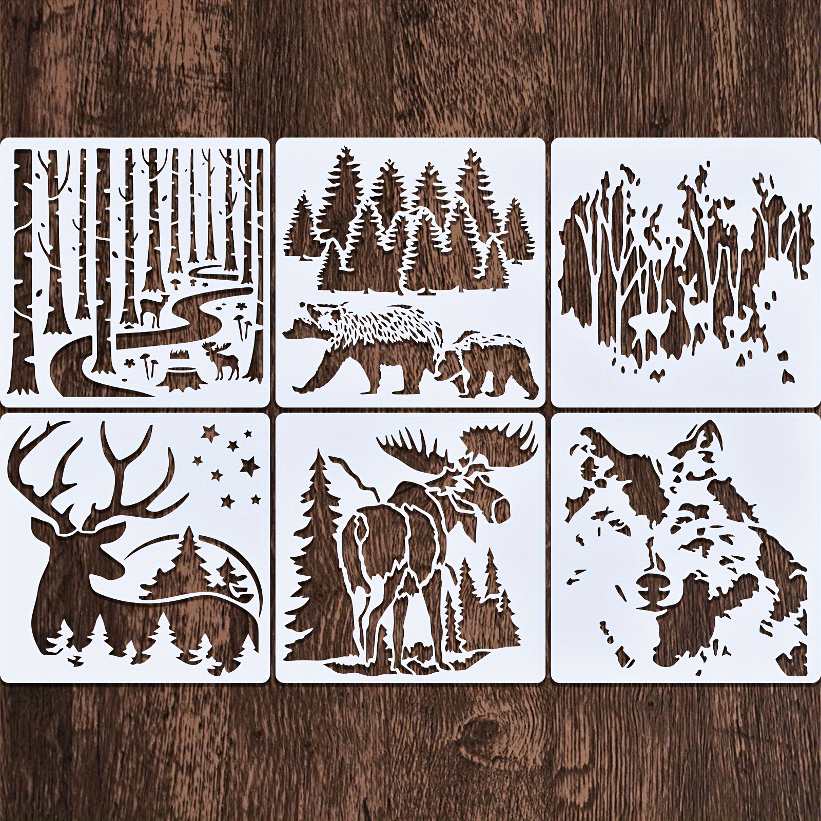 Forest Wildlife Animal Stencils Bear Wolf Deer Pine Tree - Temu