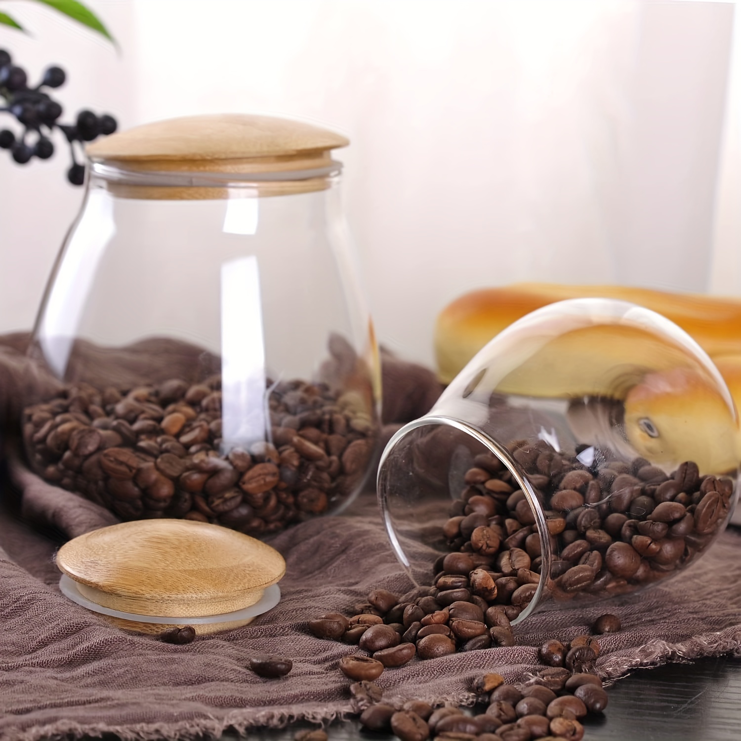 800Ml/28Oz Clear Cute Glass Storage Jar Holder With Airtight Bamboo Lid,  Round Modern Decorative Small Container Jar For Coffee, Spices, Candy,  Salt