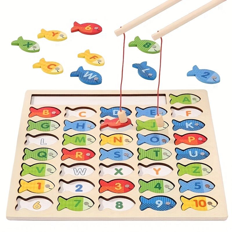 Compre Jogo de pesca magnética 3 em 1, brinquedos de madeira para crianças,  alfabeto pré-escolar, cognição, peixe, jogos de tabuleiro, brinquedos  matemáticos para 3, 4, 5 anos de idade, meninos e meninas