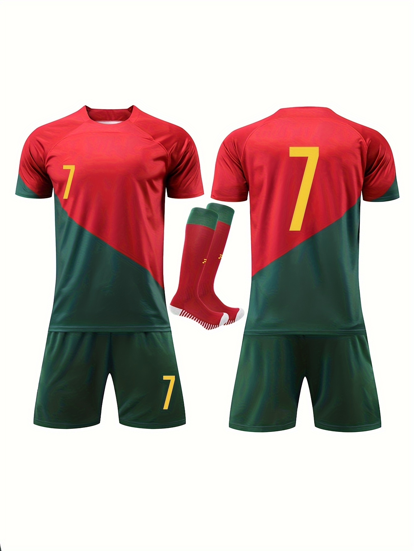 Traje de fútbol para niños, camiseta de fútbol con bloques de color # 7  para niños y pantalones cortos y calcetines transpirables activos para  competi