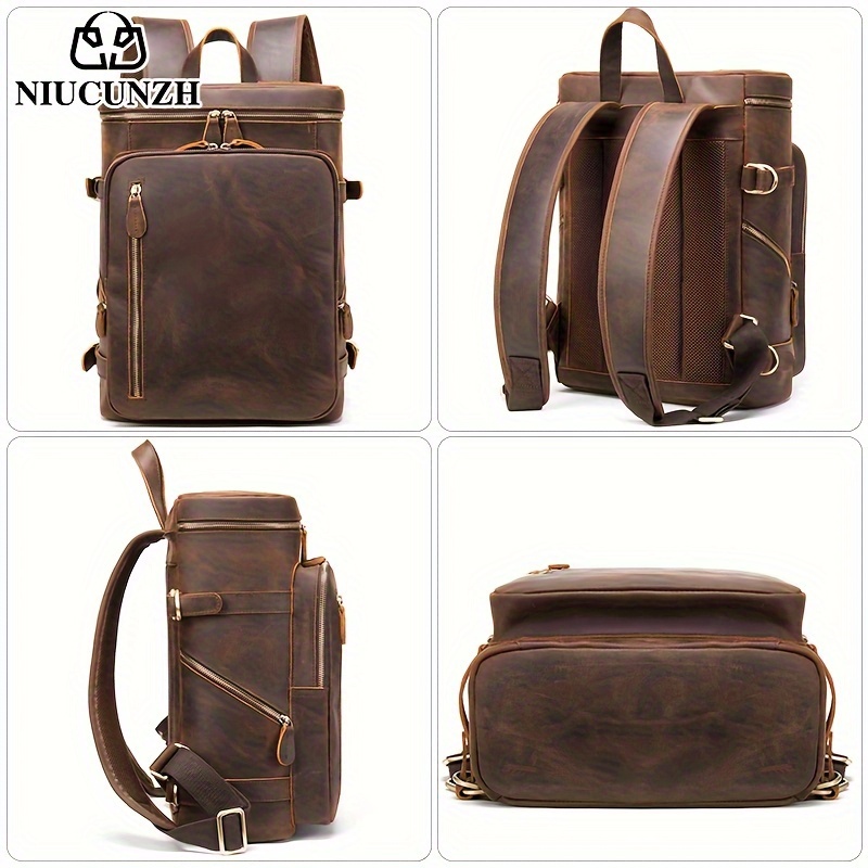 NIUCUNZH Men's Vintage Genuine Leather Backpack Outdoor Travel Backpack  Laptop Bag, Ideal choice for Gifts