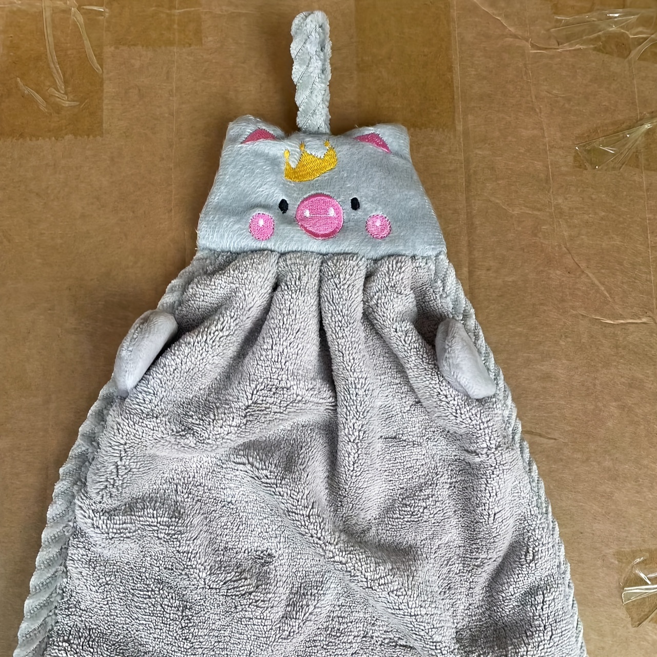 Coral Velvet Piggy Embroidery Hand Towel