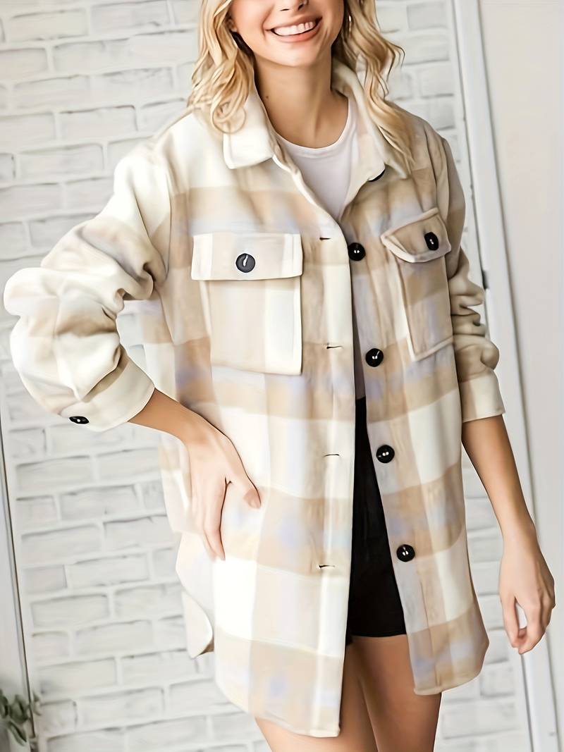 AUTOMET Giacca Camicia Donna In Flanella A Quadri – Bianca E Nera – Manica Lunga – Taglia M