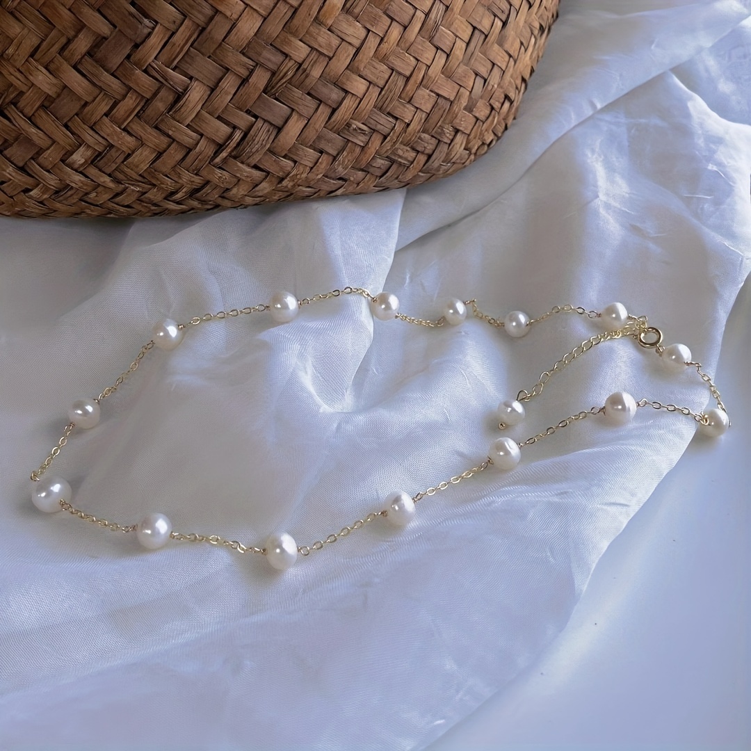 1pc 18cm 2-3mm Natural Freshwater Pearl String Necklace, Hand DIY Jewelry, Jewels Accessories,Temu