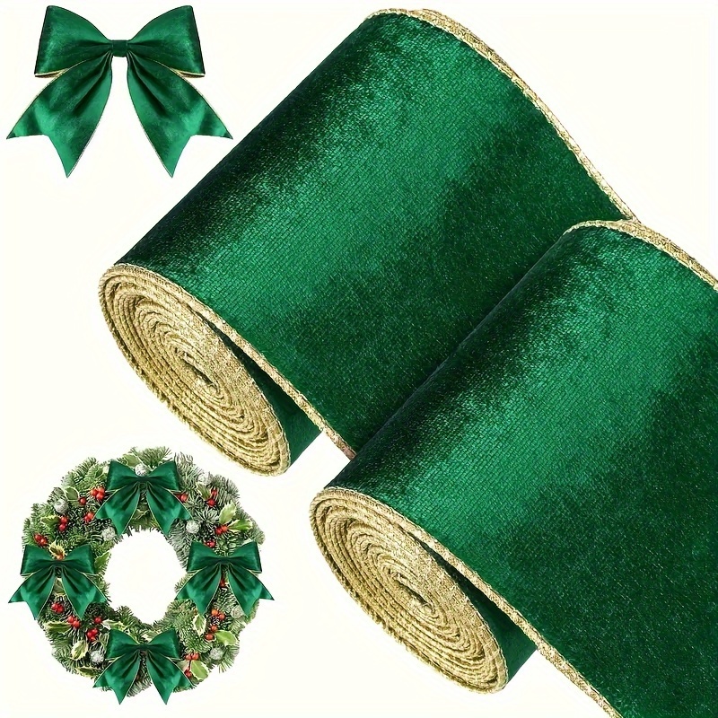 2 Rolls Christmas Wired Ribbon Red Green Navy Blue Ribbon Merry Golden  Silver Ribbon for Gift Wrapping Velvet Fabric Ribbons for Xmas Home  Decoration