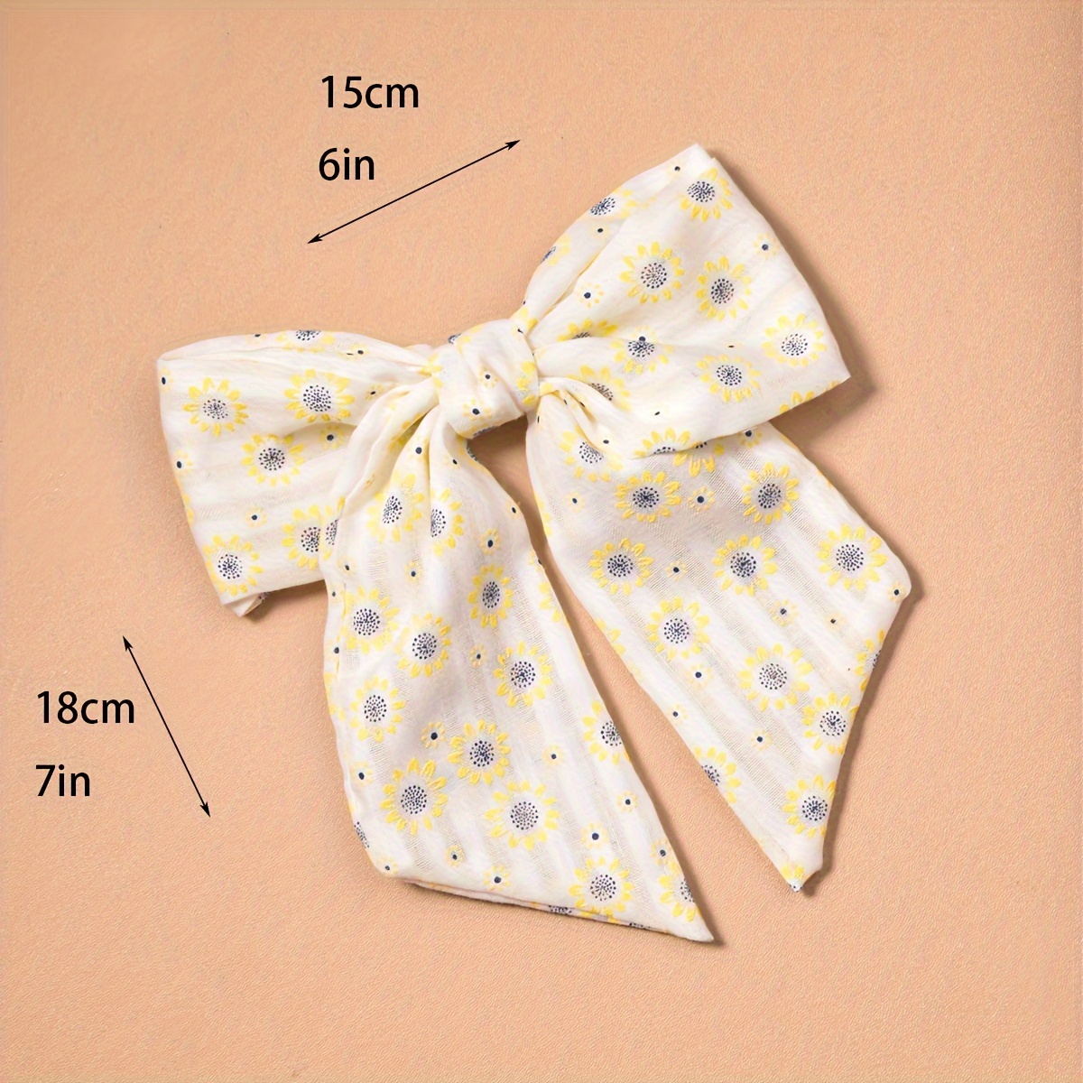 Elegant Cute Bow Hairpin Daisy sunflower Pattern Fabric Hair Temu