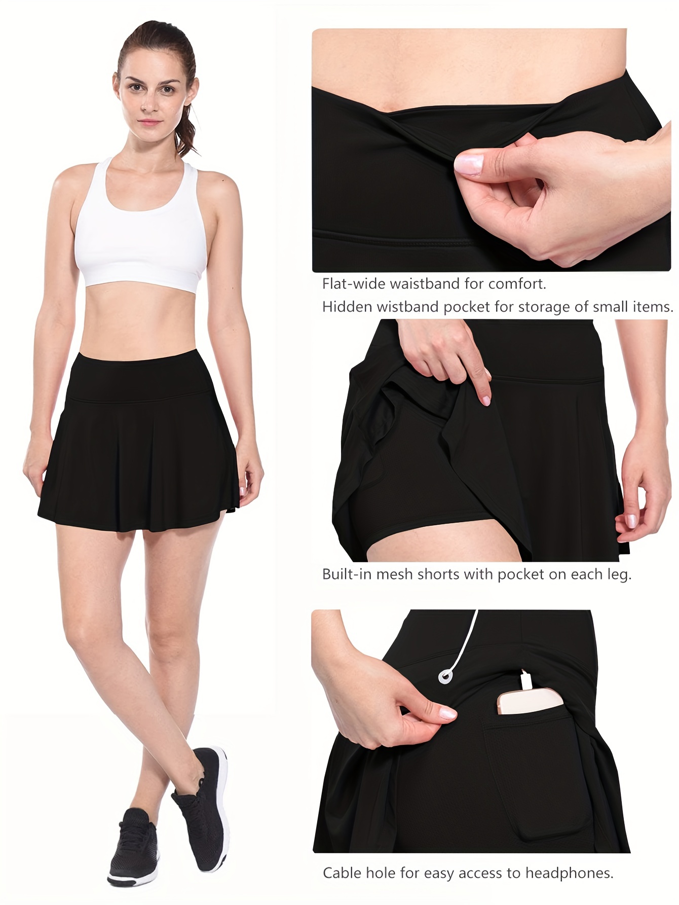 Cotton On Black Pleated Tennis Skirt Skort Activewear, Women's