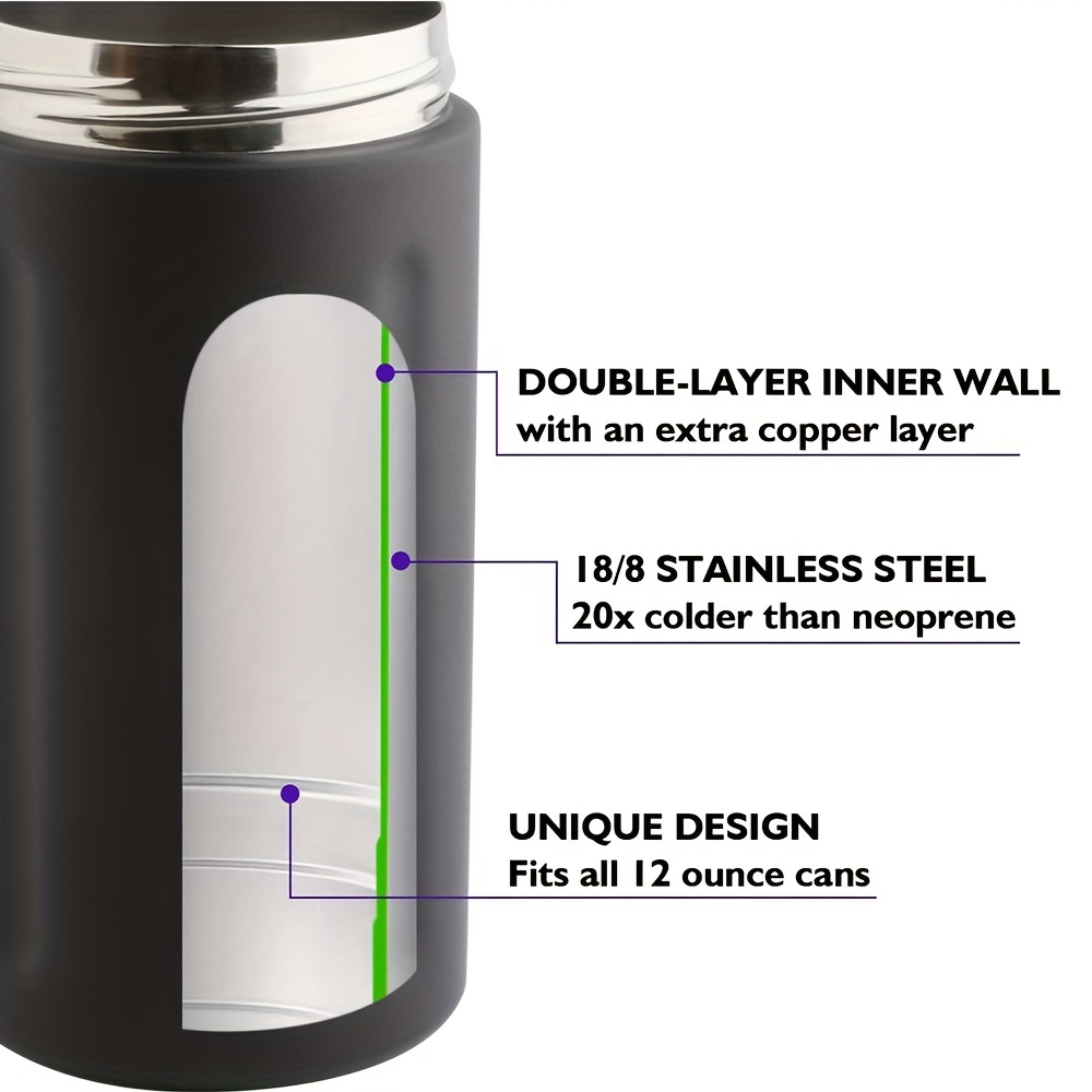 12 oz. Black Stainless Steel Soda Beer Slim Can Insulator Double