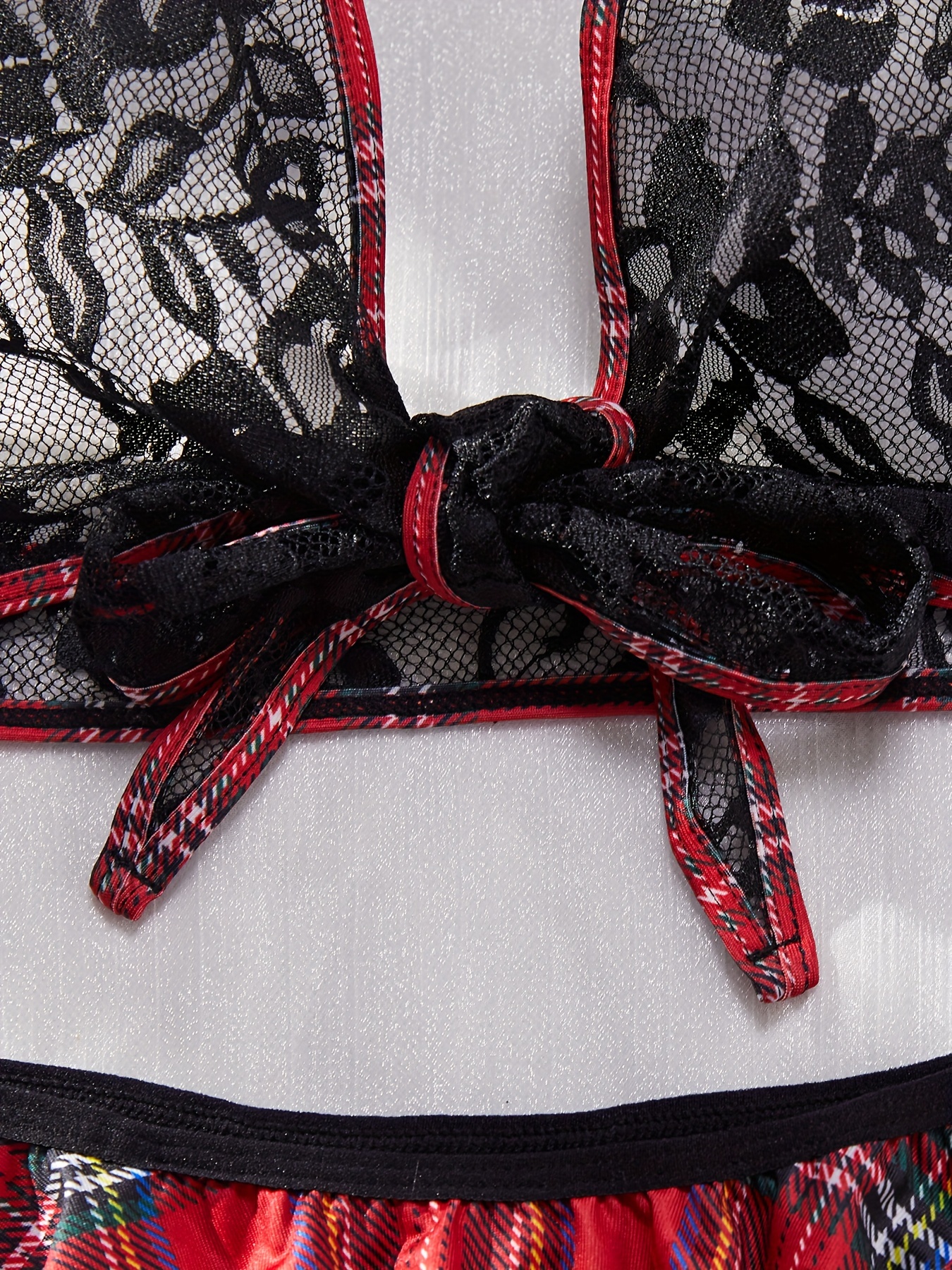 Sexy Bra Red and black plaid Set Lace Red Black Ladies Underwear