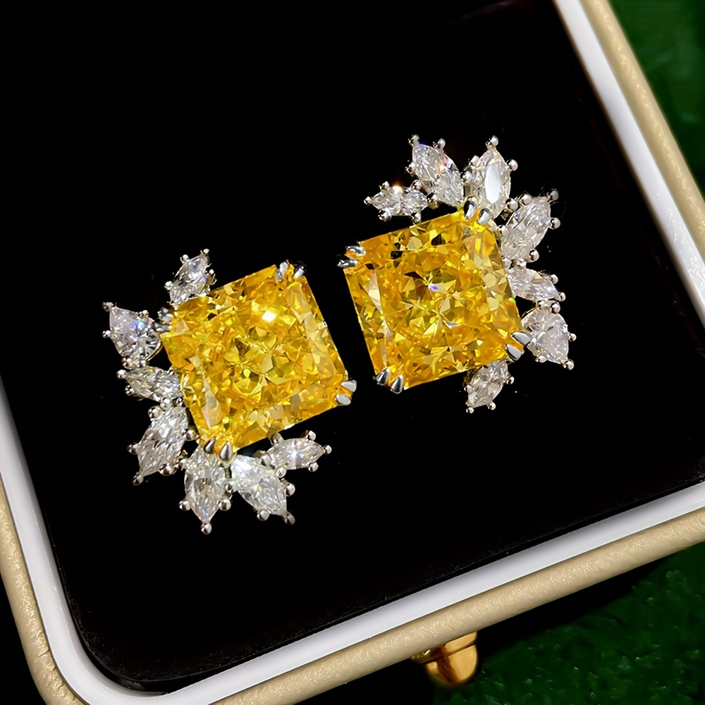 

Exquisite Square Leaf Shaped Stud Earrings Embellished With Synthetic Gems Elegant Luxury Style Female Party Earrings