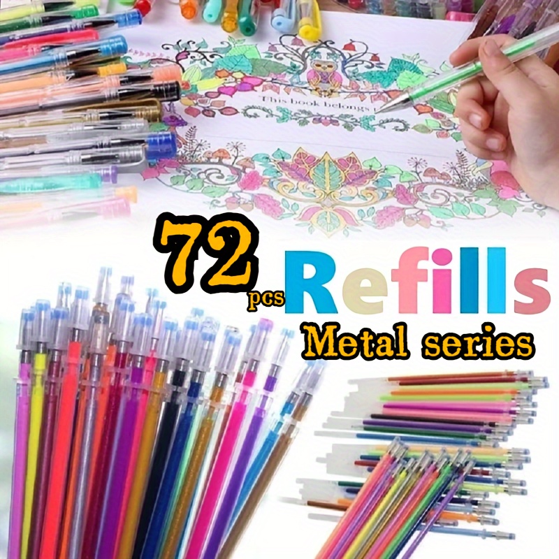 

72pcs Metallic & Fluorescent Color Office & School Watercolor Brush Painting Supplies Marker Pen Refill Glitter Pen Refill 0.8mm Refill Stationery Multicolor