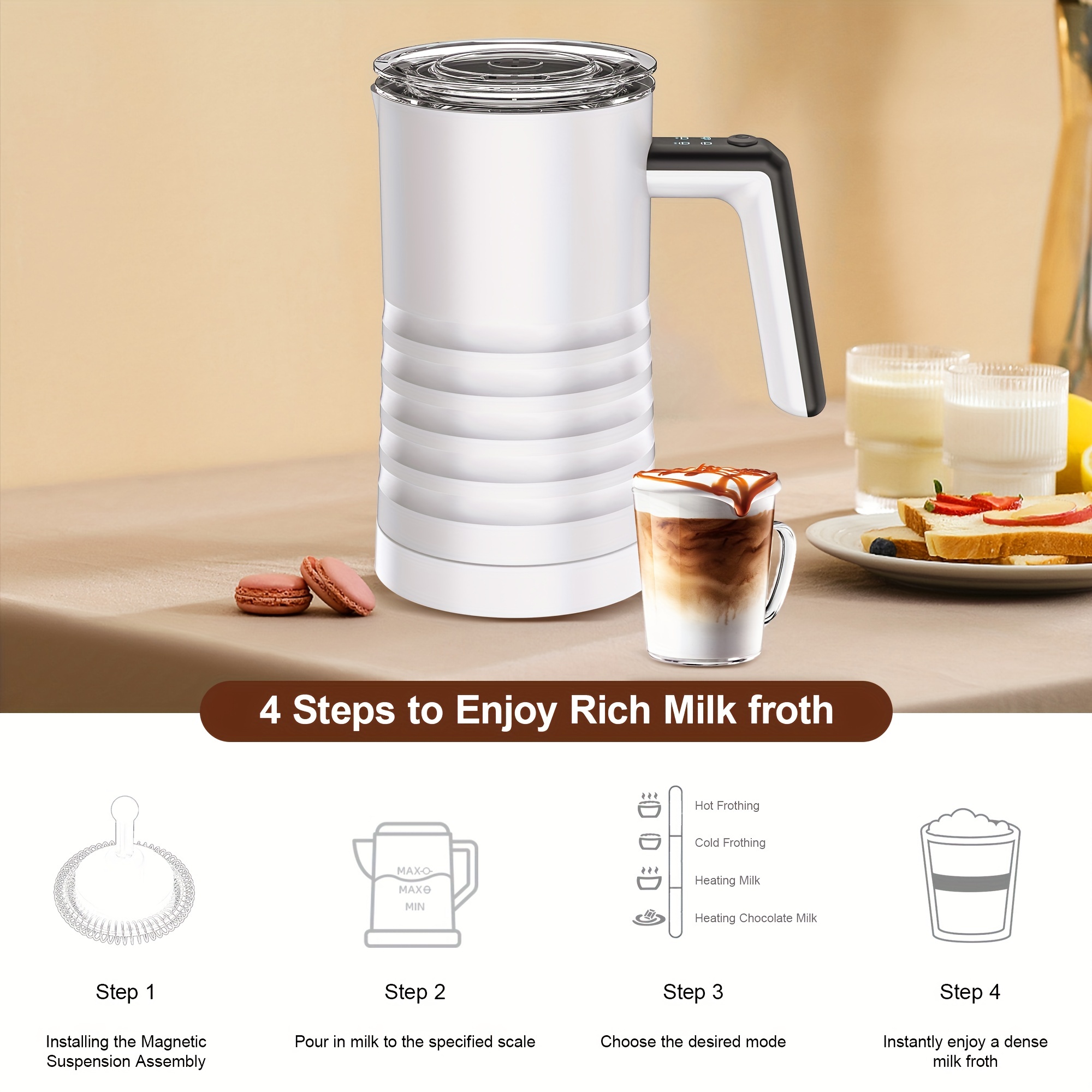 Fully Automatic Electric Milk Frother Stainless Steel Electric Hot And Cold  Milk Frother Household Coffee Stirrer 110v 220v