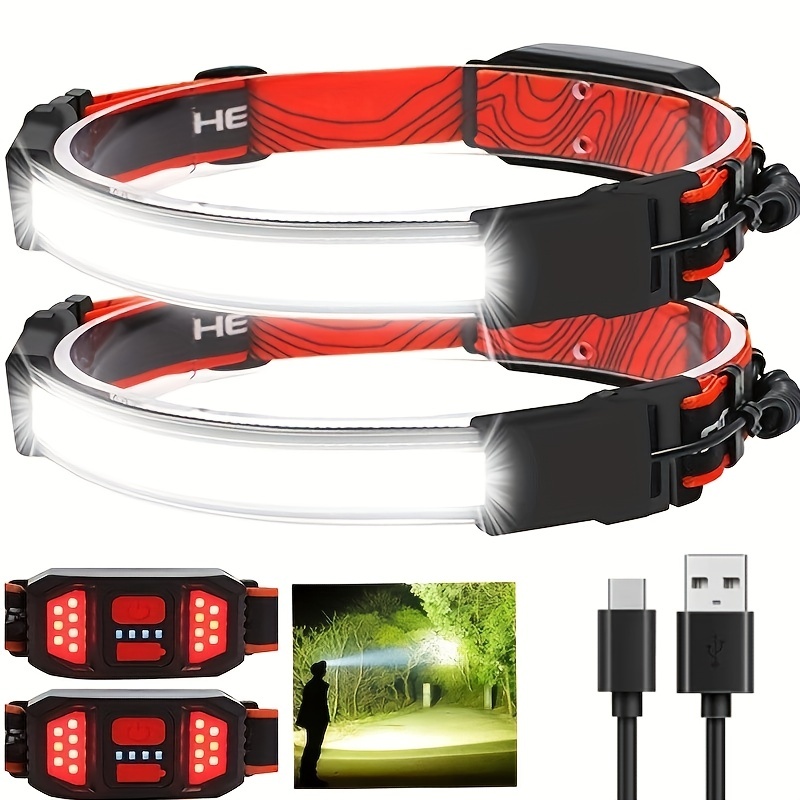 

1pc Cob Led+red Light Led, Strong Floodlight Headlights, Usb Charging, Waterproof, Synchronized Front And Tail Lights, Red Light Warning, Ideal For Camping&fishing