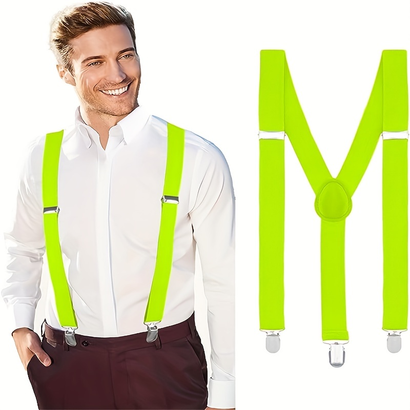 Men's Unisex Clip-on Braces Elastic Wide Neon Green Suspender Y-shape  Ajustable