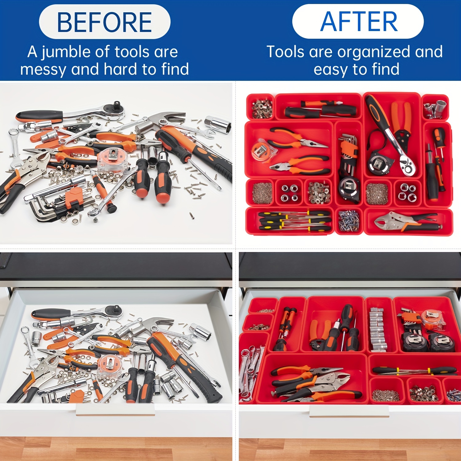 Toolbox Drawer Organizer Tray Set Rolling Tool Box Cabinet Dividers Storage  Bins