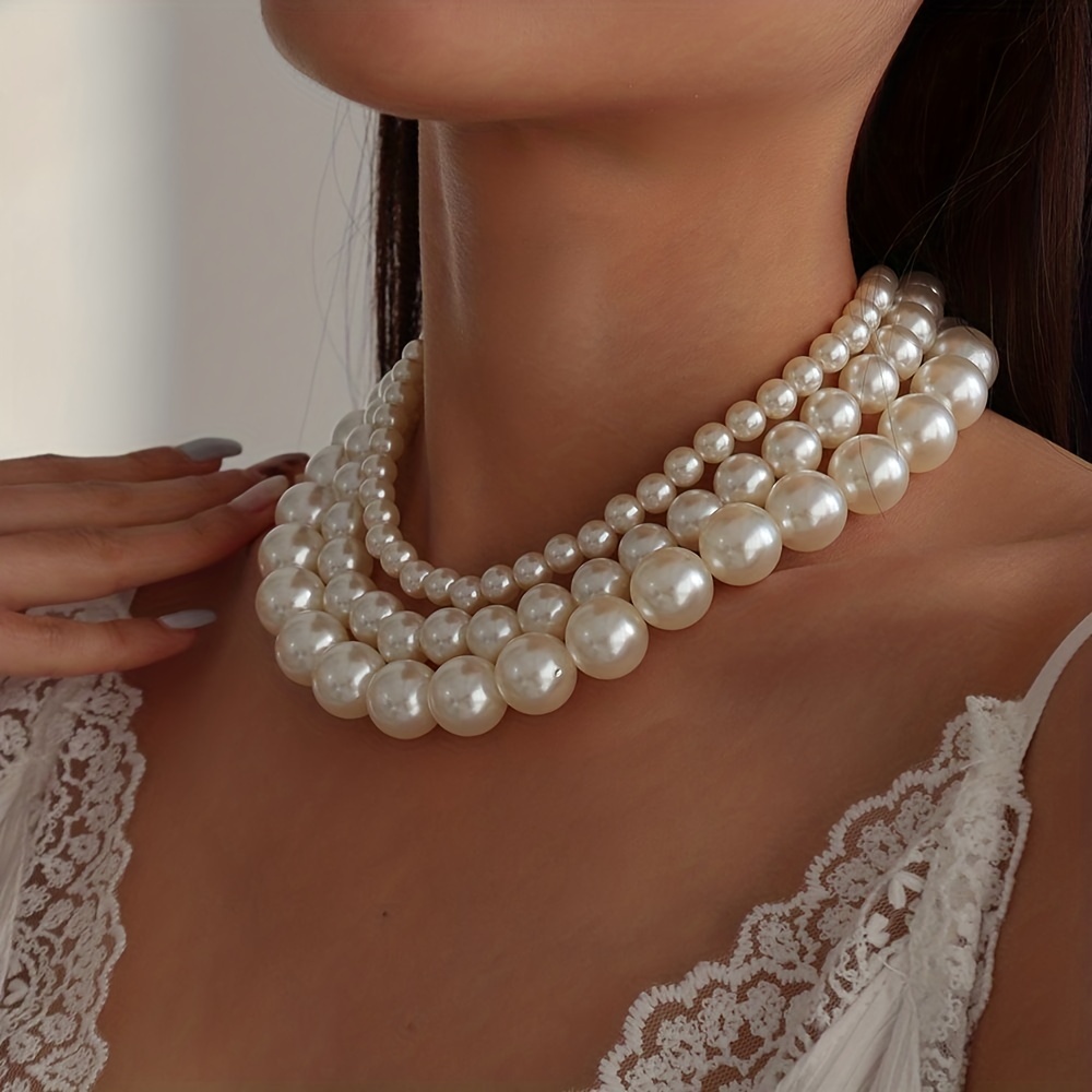 Double Layered Imitation Pearl Necklace Elegant Simple Style For Women  Party Neck Accessories