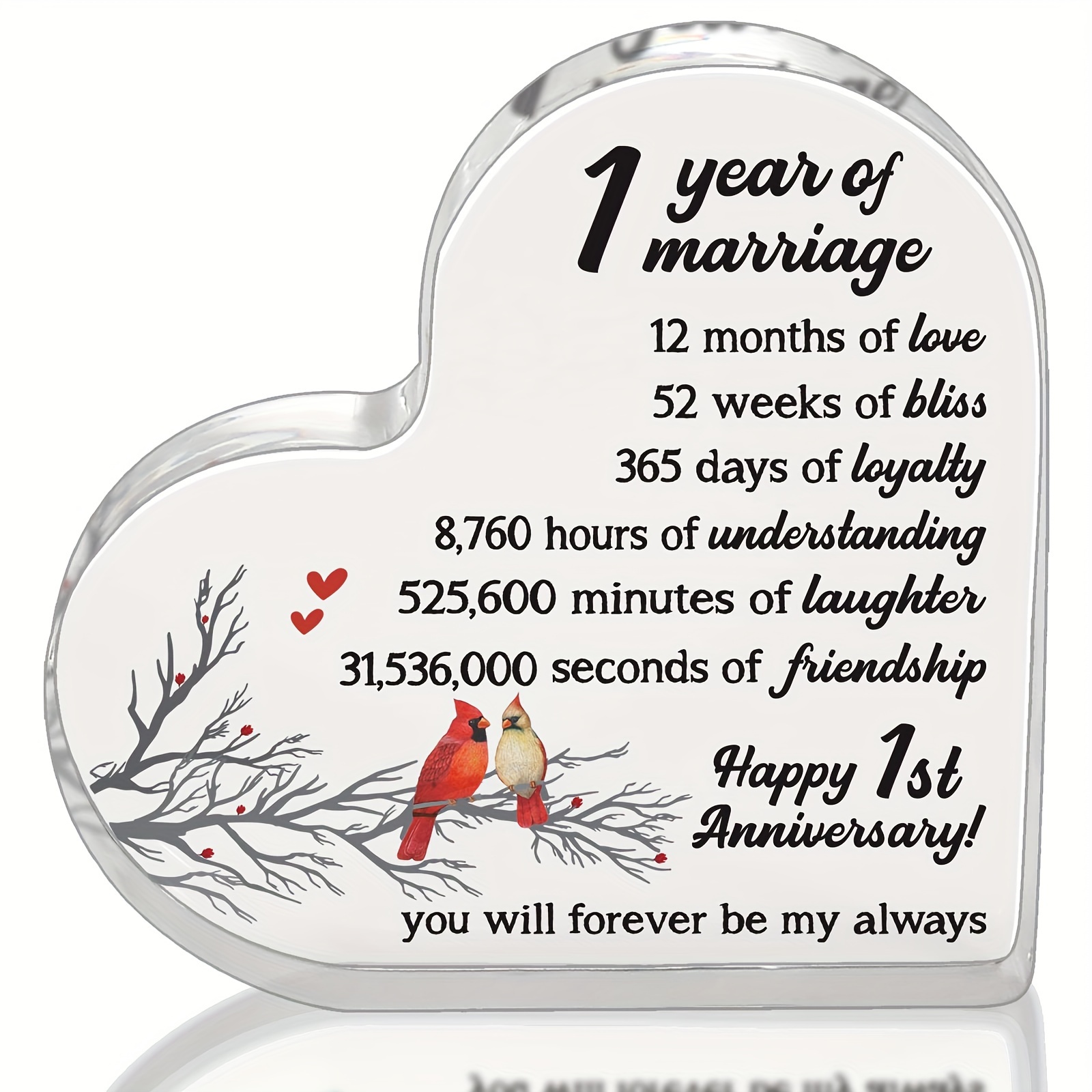 Marriage Anniversary Wedding Gifts for Women, Happy 1st Anniversary Wedding  Gifts for Husband Wife Friends, 1 Year of Marriage Gift Keepsake Heart