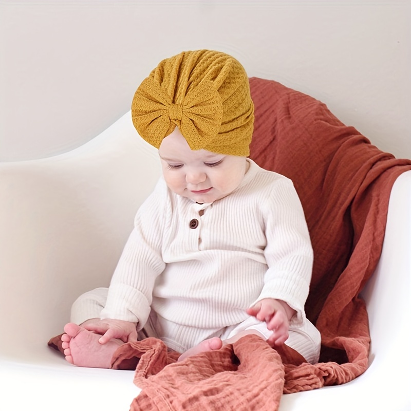 Gorro de punto con lazo para bebé, turbante suave de Color sólido para  recién nacido, gorros de punto, envolturas para la cabeza