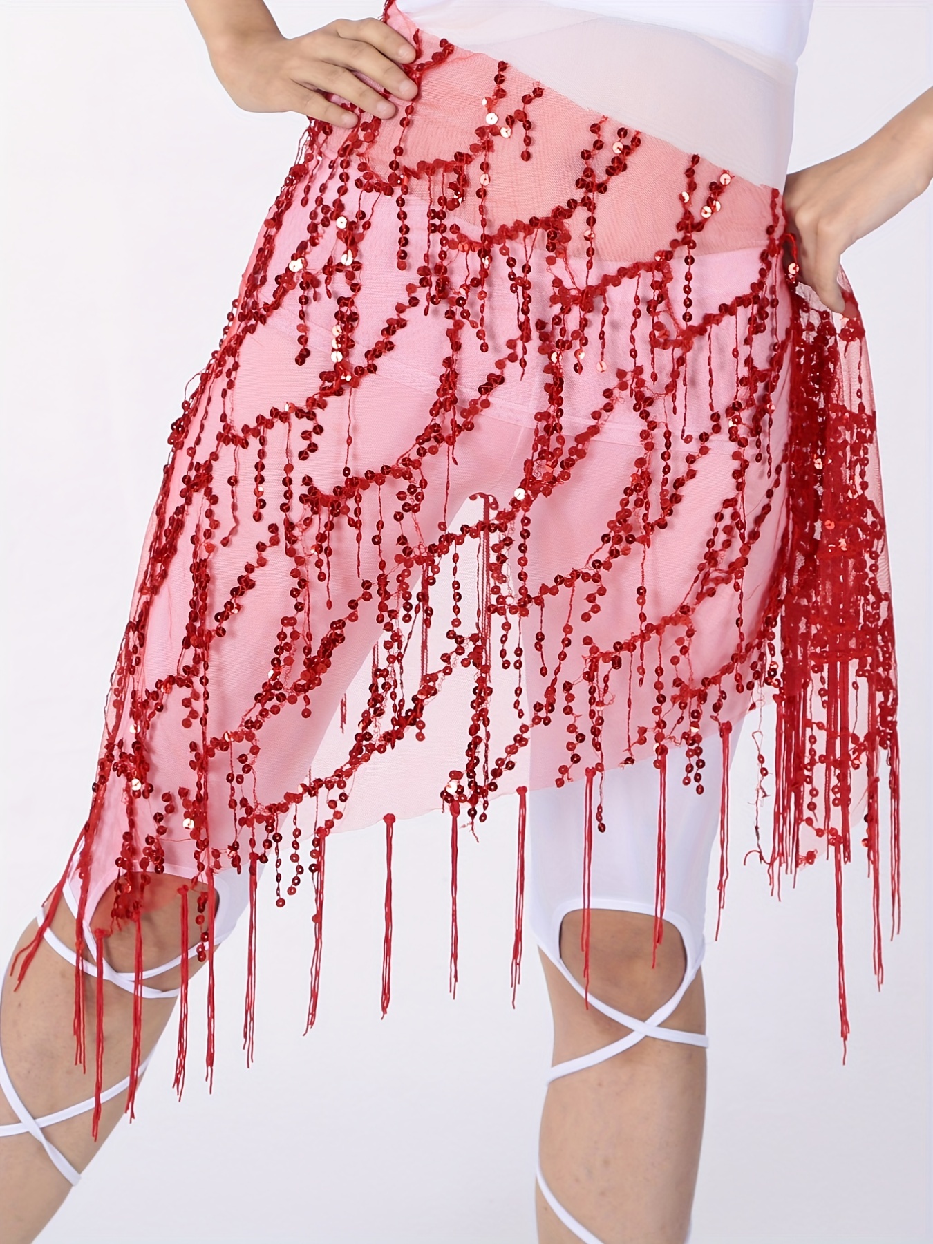 Sequin Tassel Skirts Sexy Knot Side Dance Hip Scarf Party Skirts