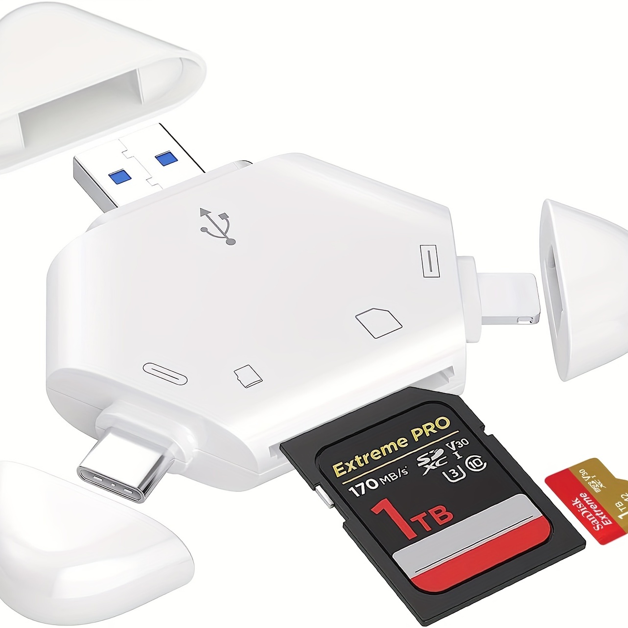 Lecteur de carte SD pour iPhone, kit de connexion de caméra USB OTG 5 en 1  avec lecteur de mémoire de caméra et prise casque 3,5 mm, double  emplacement pour carte SD