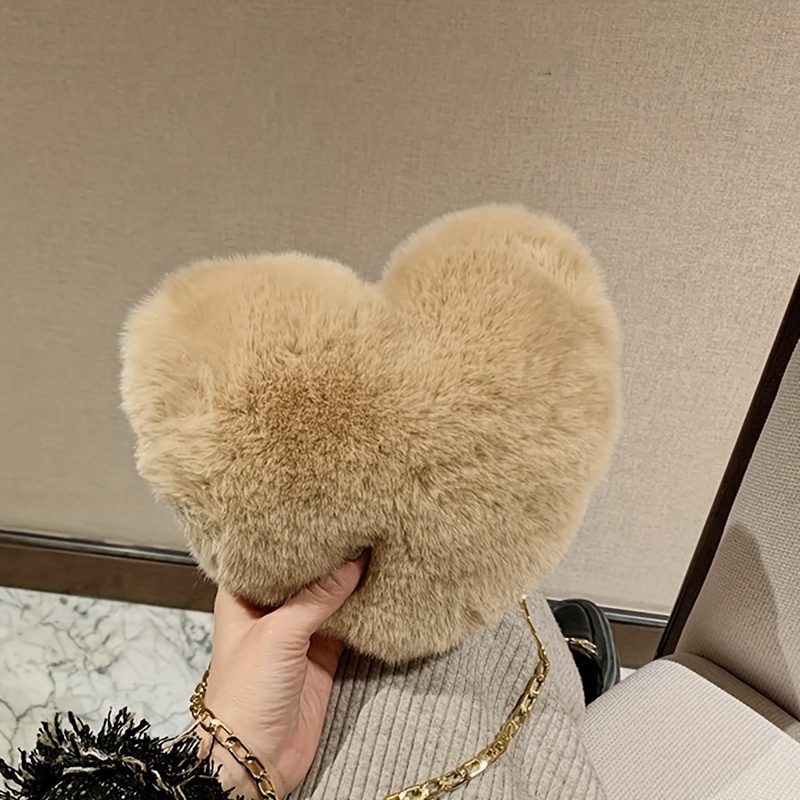 Fashion Women's Heart Shaped Handbags Cute Faux Fur - Temu