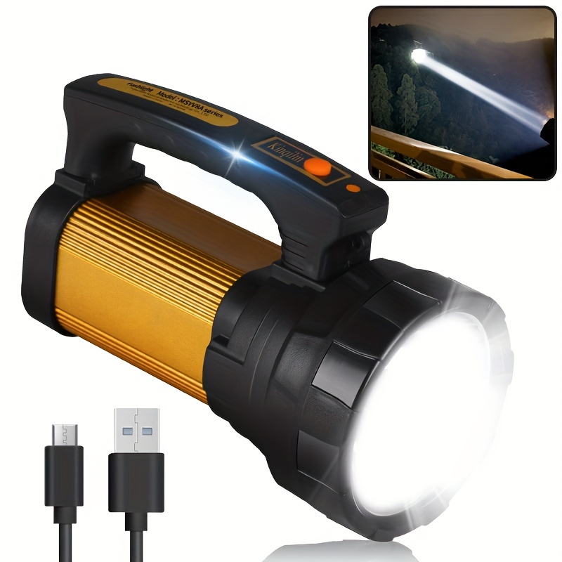 Super Bright Powerful Led Spotlight Flashlight USB Rechargeable High Lumen  Large Battery Powered Searchlight Waterproof Handheld Search Light Torch