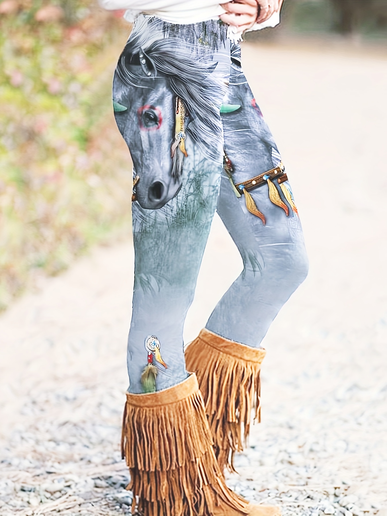 Horse Print Jeans: Wide Leg Printed Pants 