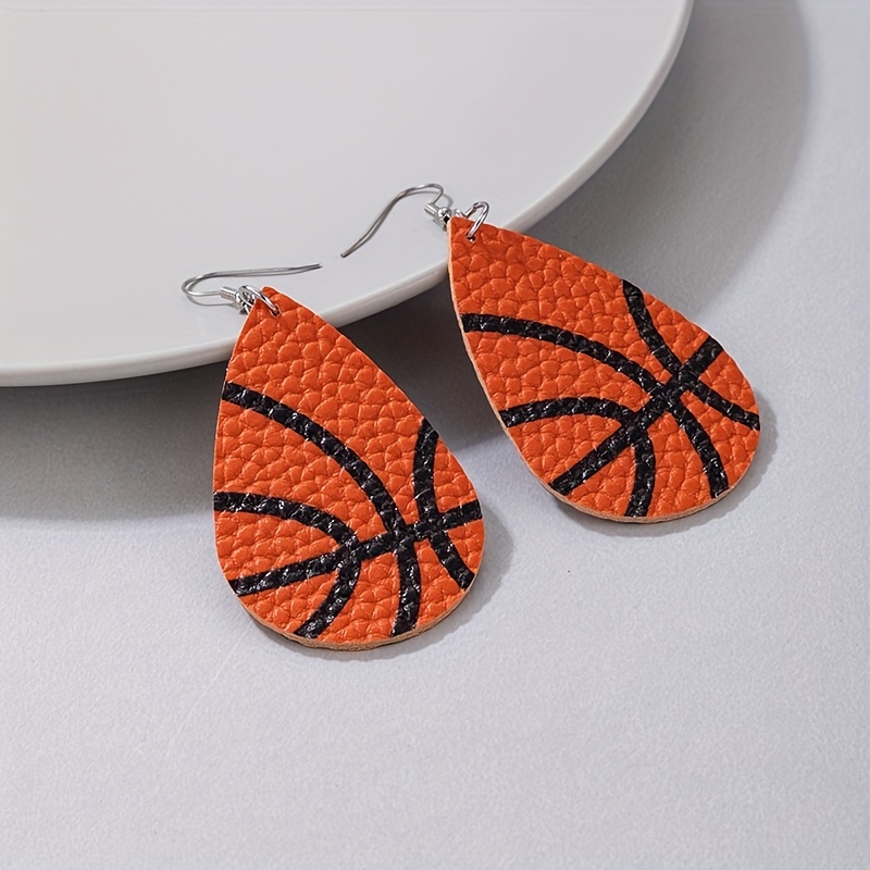 1 Pair Round & Heart-Shaped Wooden Earrings, Creative Baseball Basketball Rugby Football, Soccer Pattern Sports Earrings,Temu