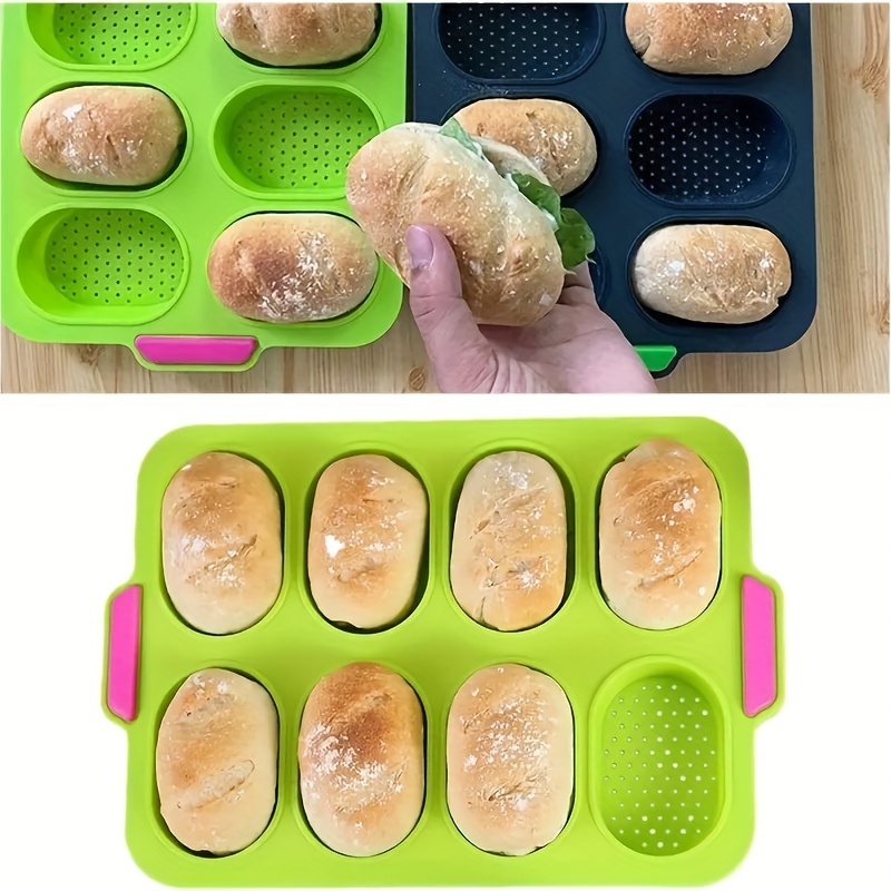 Teglia Da Forno Antiaderente Per Pane Tostato In Silicone Da 1 Pezzo Con 8  Fori Per Panini, Baguette E Pagnotte - Facile Da Pulire E Utilizzare Con