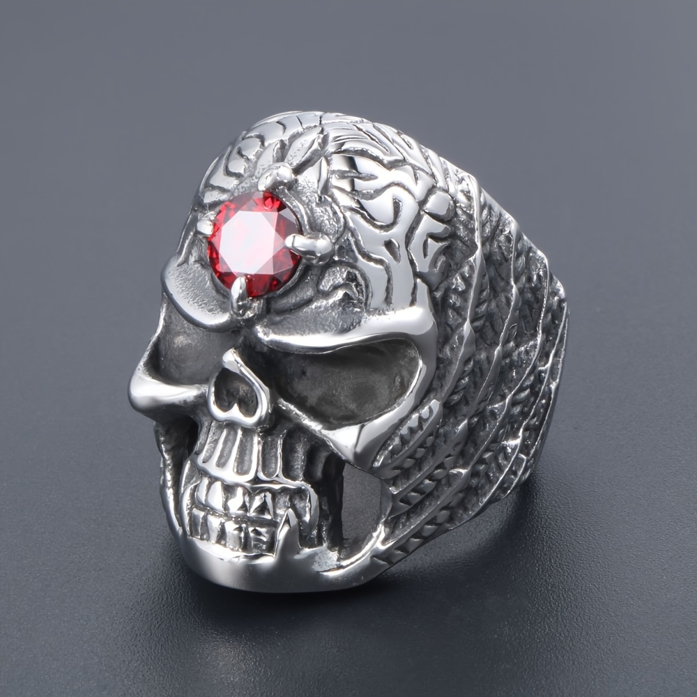 Red Cubic Zirconia 304 Stainless Steel Ring Gothic Skull - Temu United ...