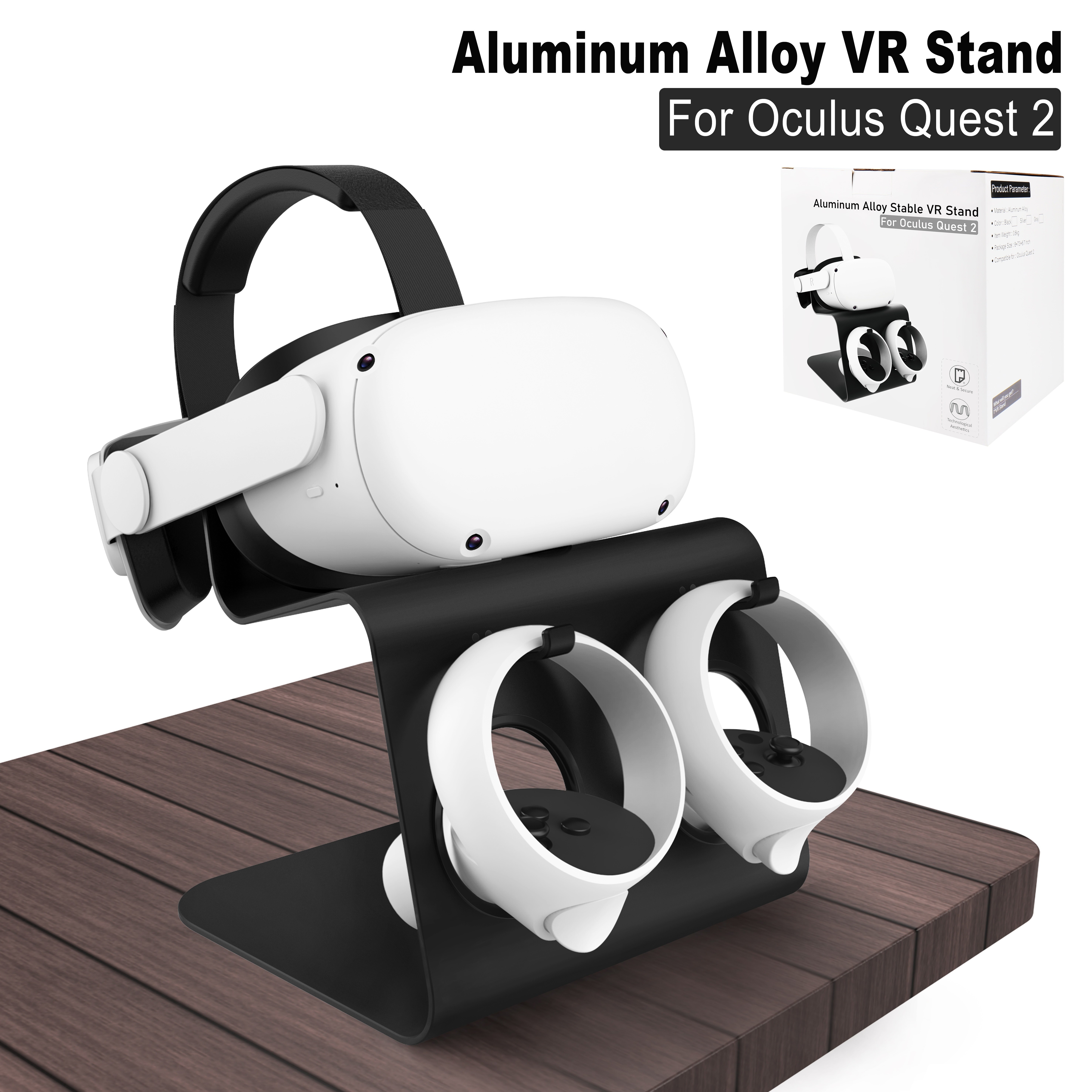 Design VR Stand Accessories Compatible With Quest 2, Oculus Quest2 Pro  ,Aluminum Alloy Desktop Stand (Black)