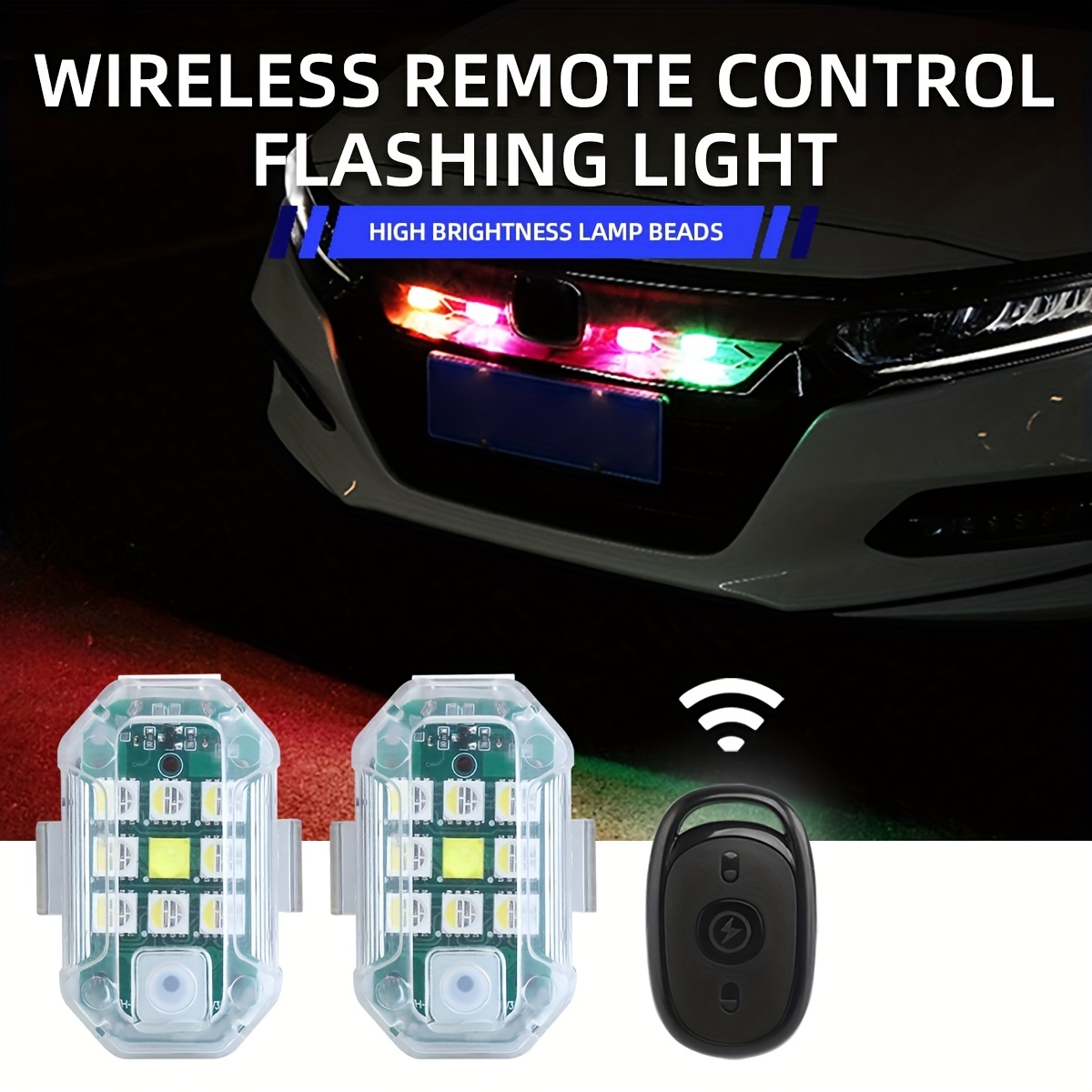 High Brightness Wireless LED Strobe Lights & USB Charging, 7
