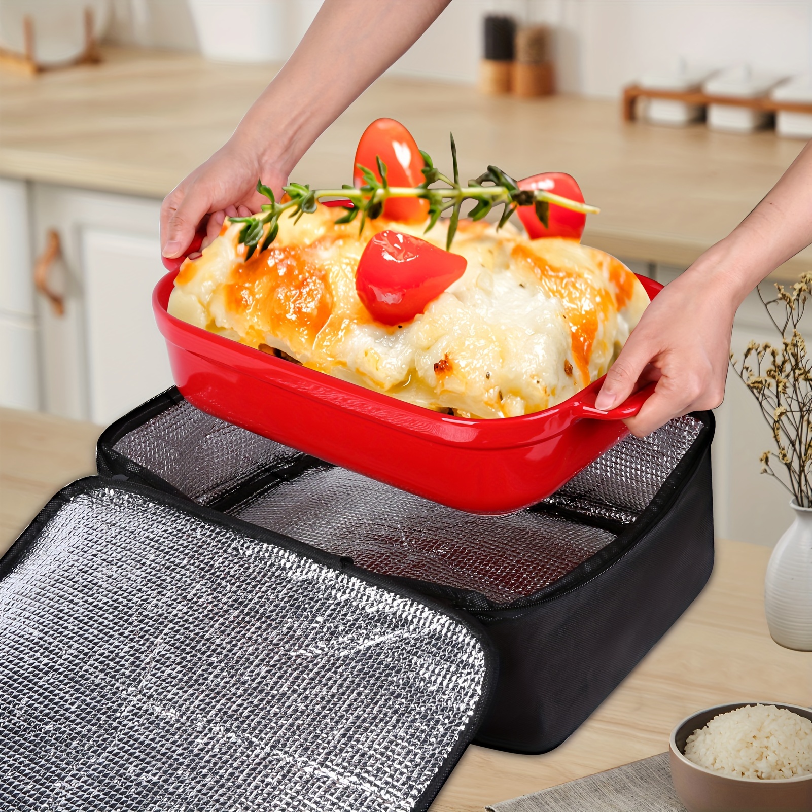 Black Expandable Insulated Baking Pan And Casserole Carrier, Fits Baking Pan,  Plaid Insulated Casserole Carrier For Hot Or Cold Food, Tote For Potluck  Parties/picnic/cookouts, Household Supplies - Temu
