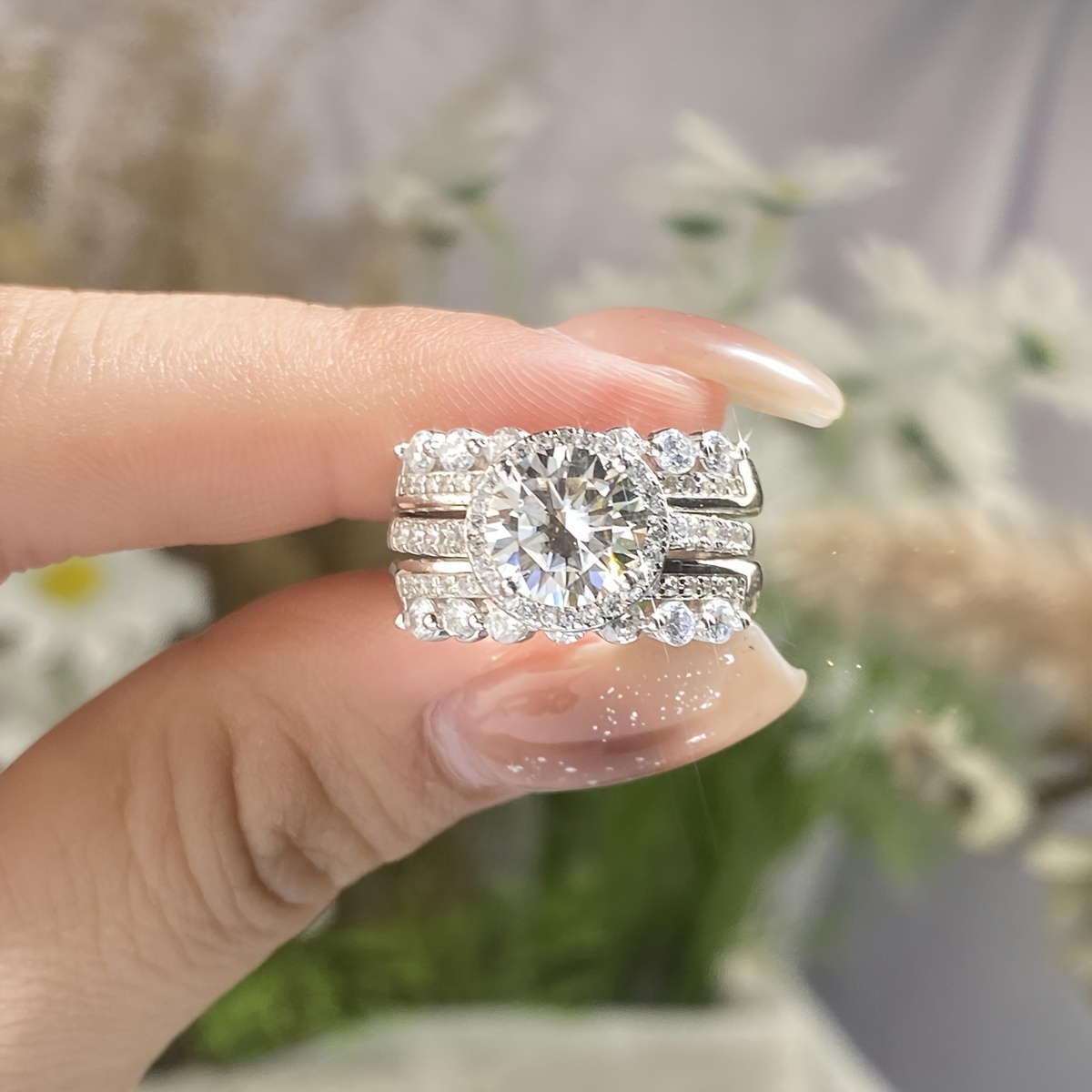 S925 2 Carat Moissanite Women's Ring Set